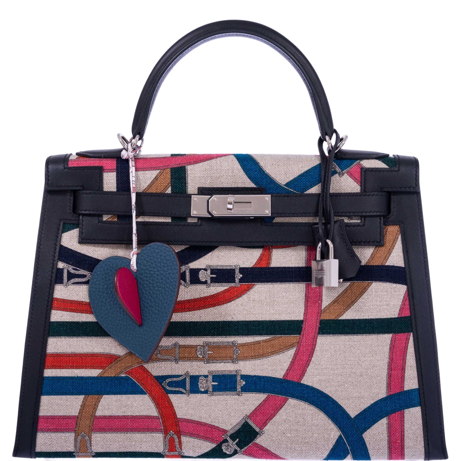 Hermès Kelly 32 Sellier Toile de Camp Cavalcadour and Noir Leather Palladium Hardware