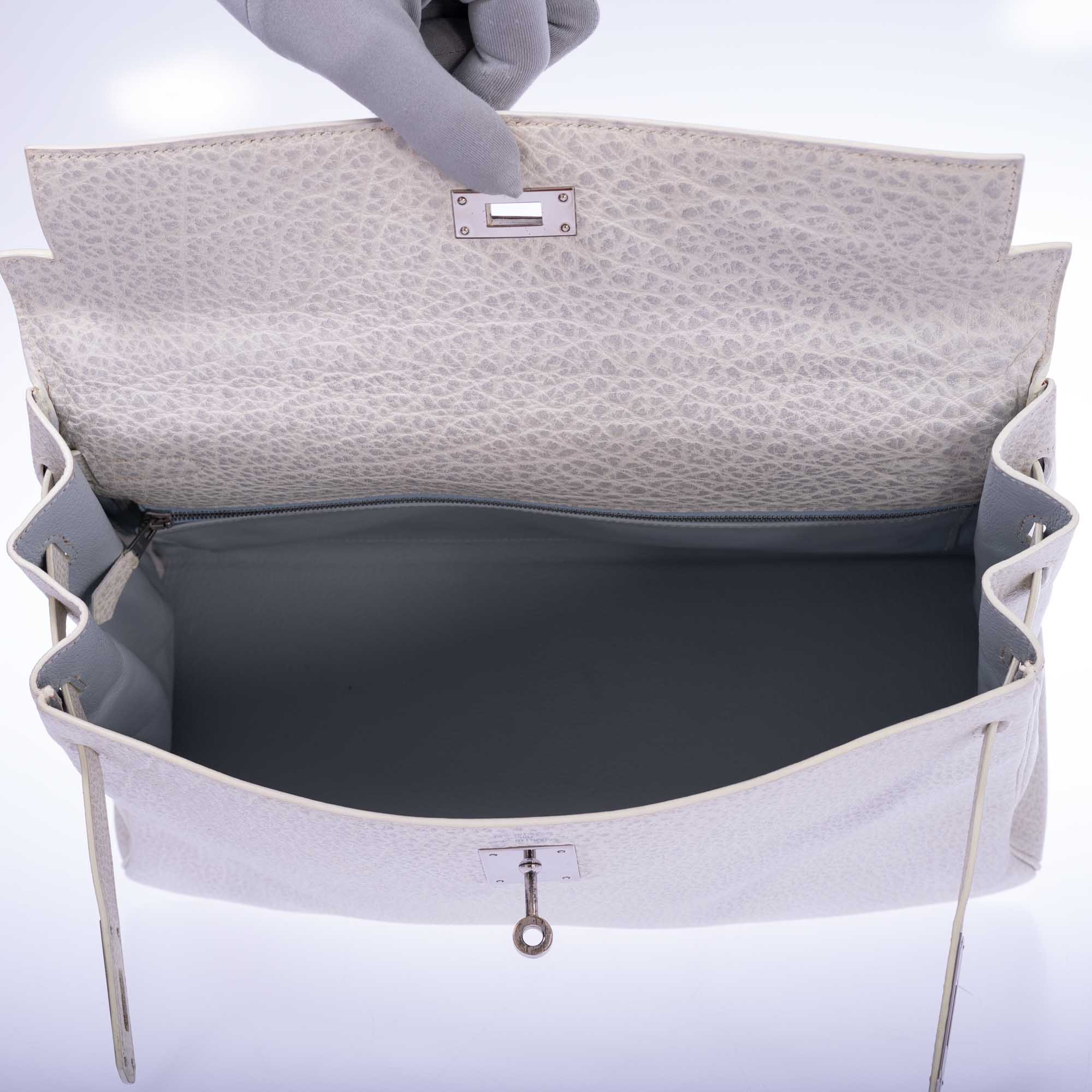 Hermès Kelly 35 Retourné Dalmatian White Buffalo Skipper Palladium Hardware