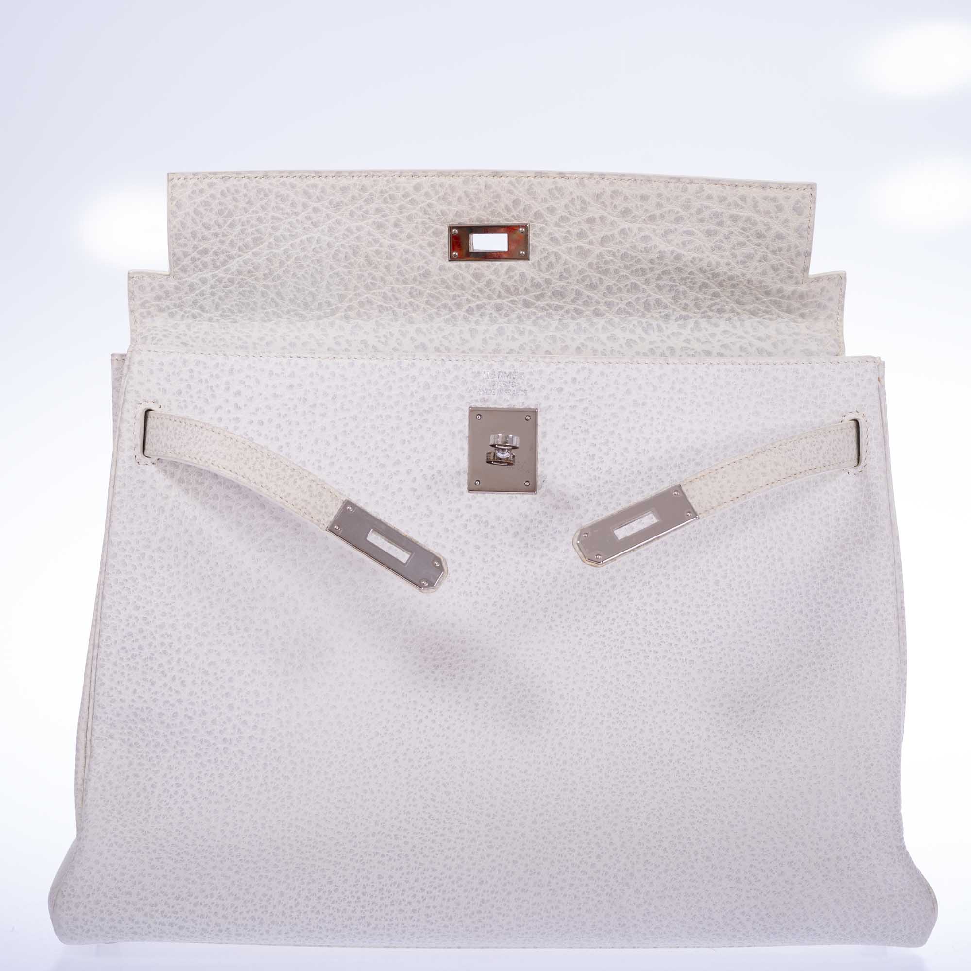 Hermès Kelly 35 Retourne White Dalmatian Buffalo Skipper Palladium Hardware