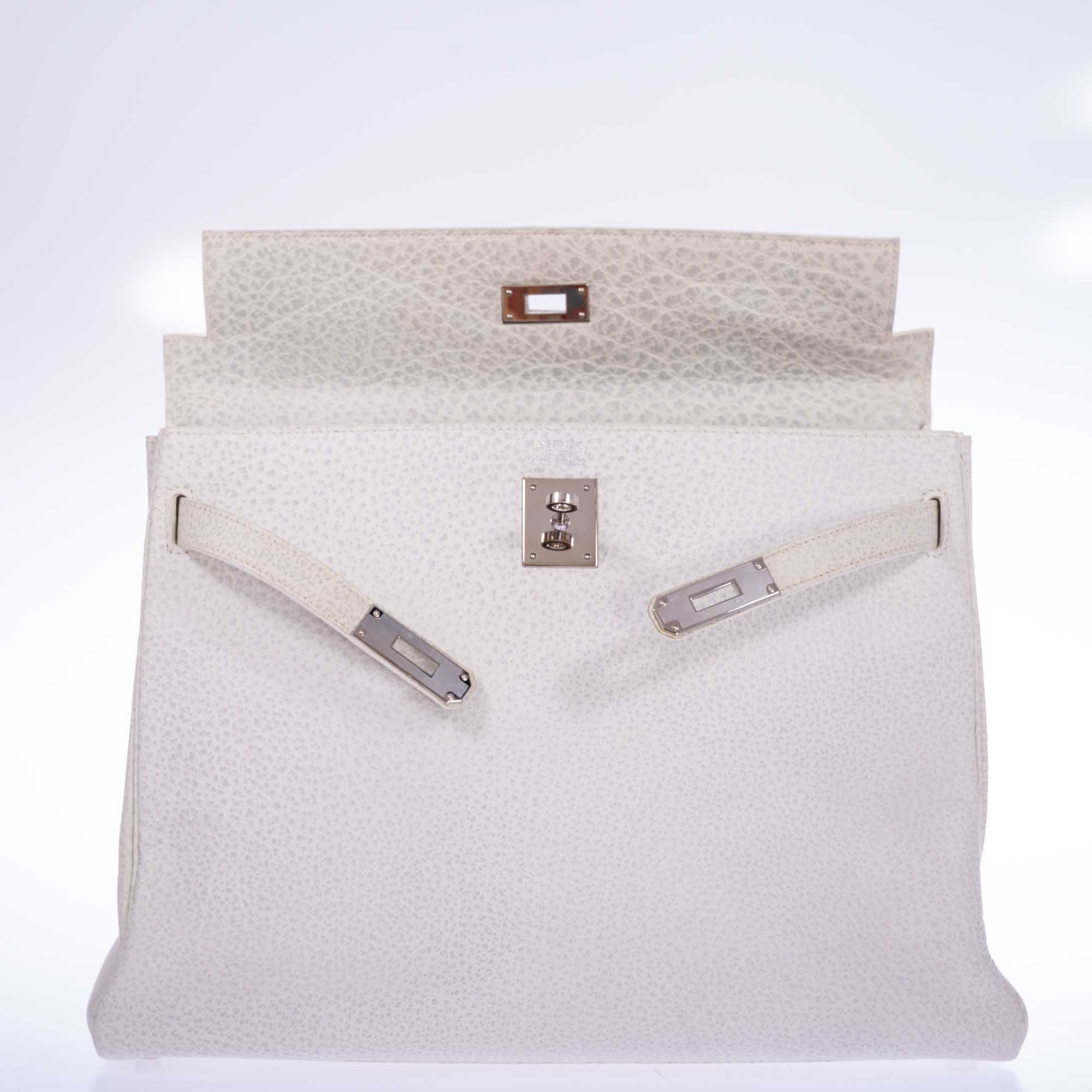 Hermès Kelly 35 Retourne White Dalmatian Buffalo Skipper Palladium Hardware