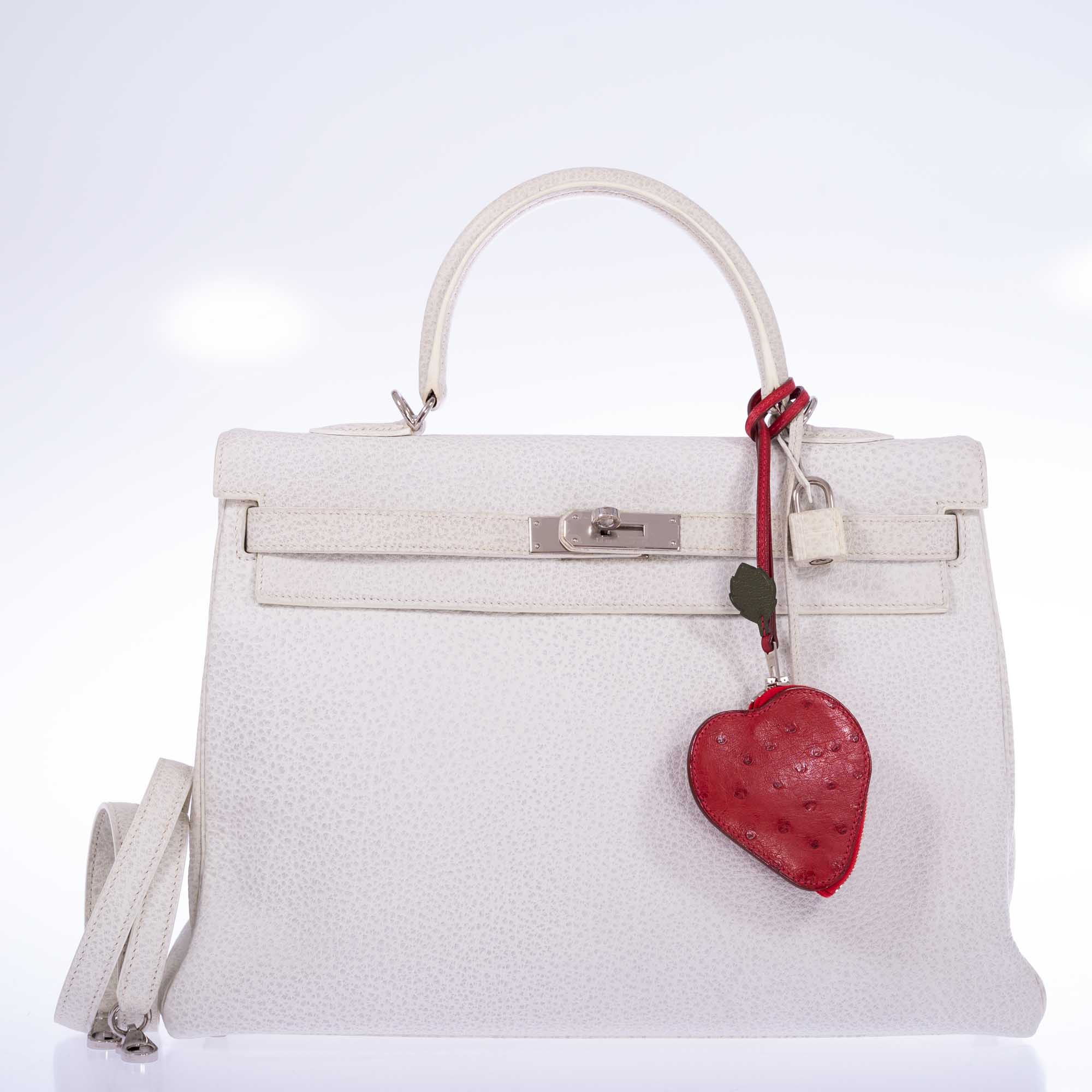 Hermès Kelly 35 Retourne White Dalmatian Buffalo Skipper Palladium Hardware
