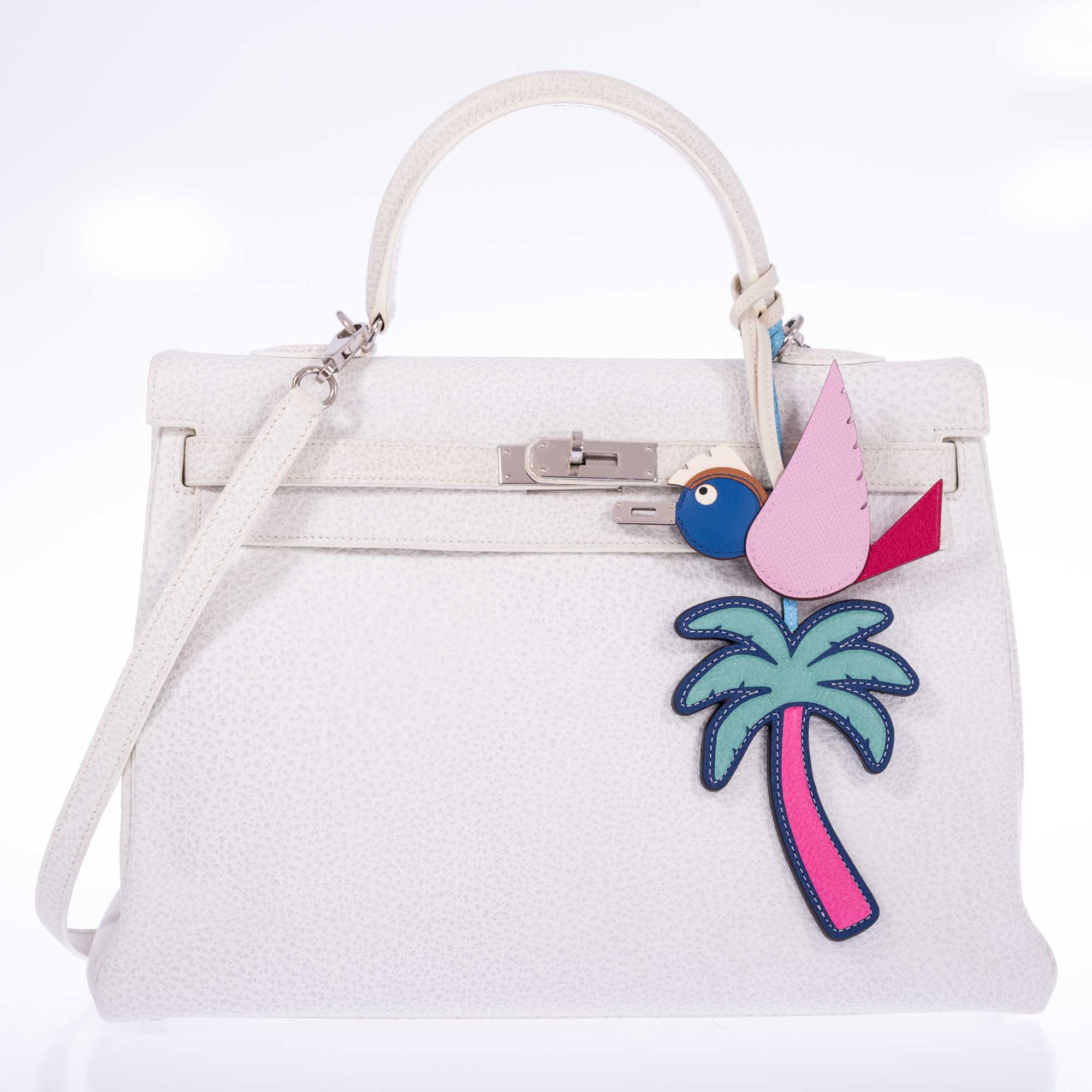 Hermès Kelly 35 Retourne White Dalmatian Buffalo Skipper Palladium Hardware