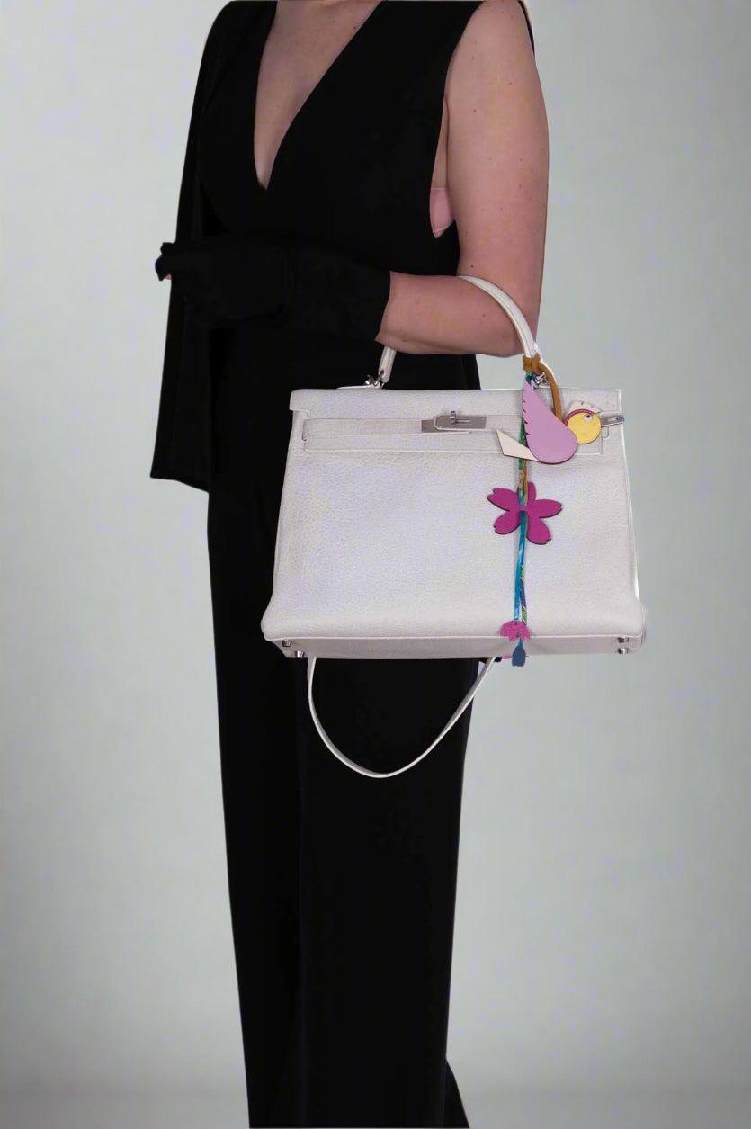 Hermès Kelly 35 Retourne White Dalmatian Buffalo Skipper Palladium Hardware