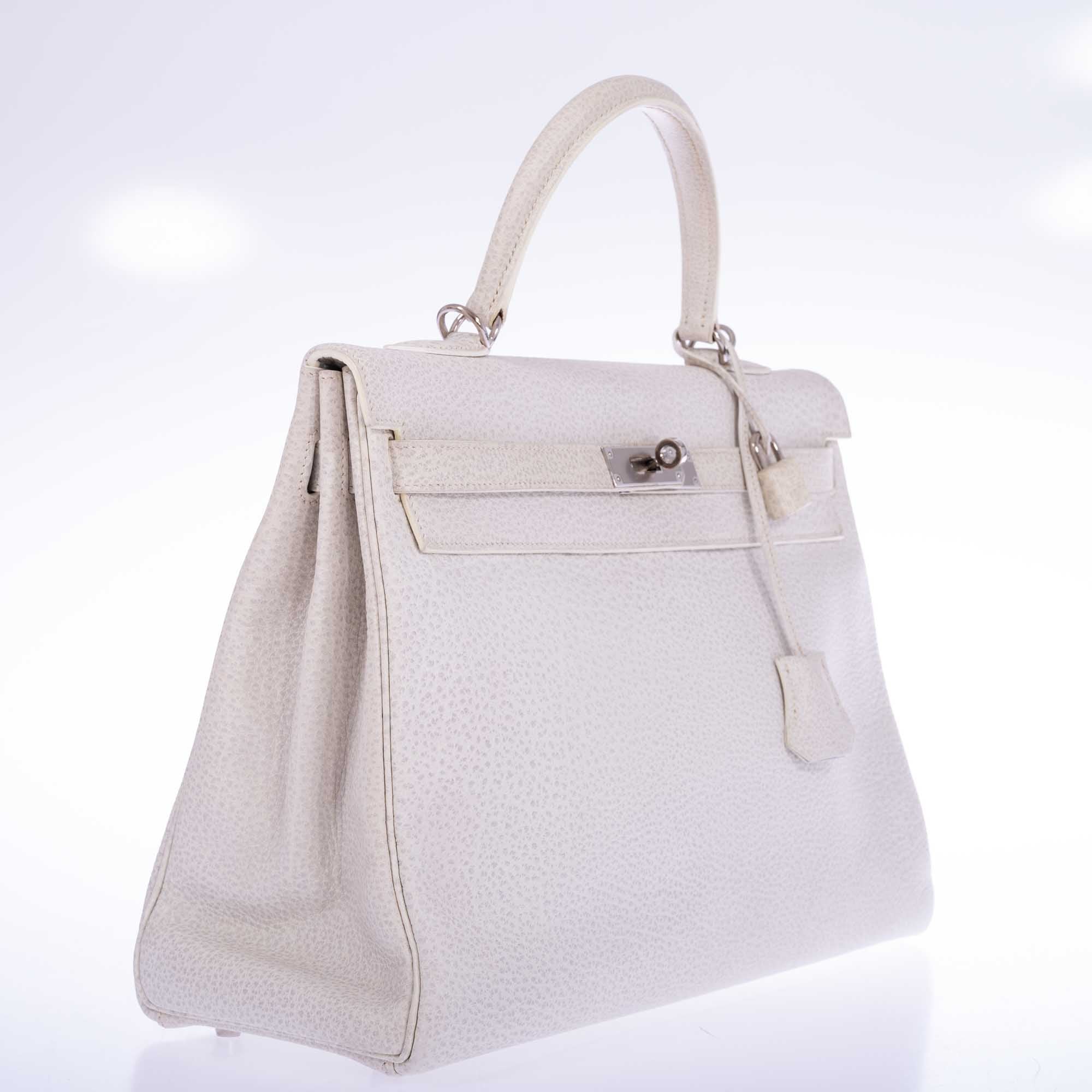 Hermès Kelly 35 Retourne White Dalmatian Buffalo Skipper Palladium Hardware