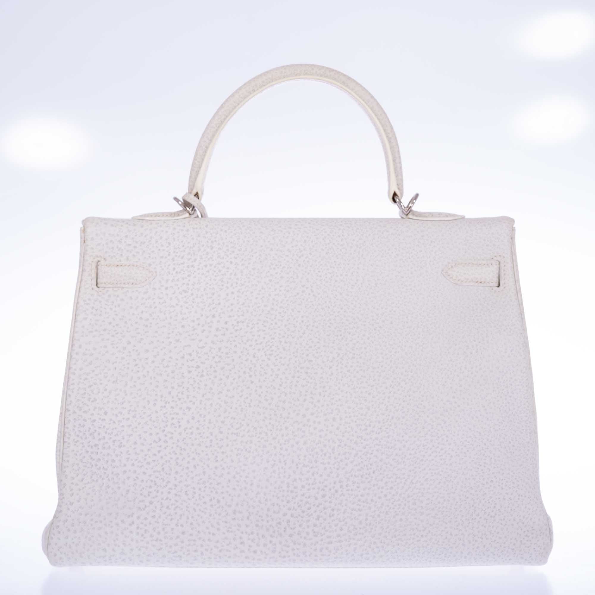 Hermès Kelly 35 Retourne White Dalmatian Buffalo Skipper Palladium Hardware