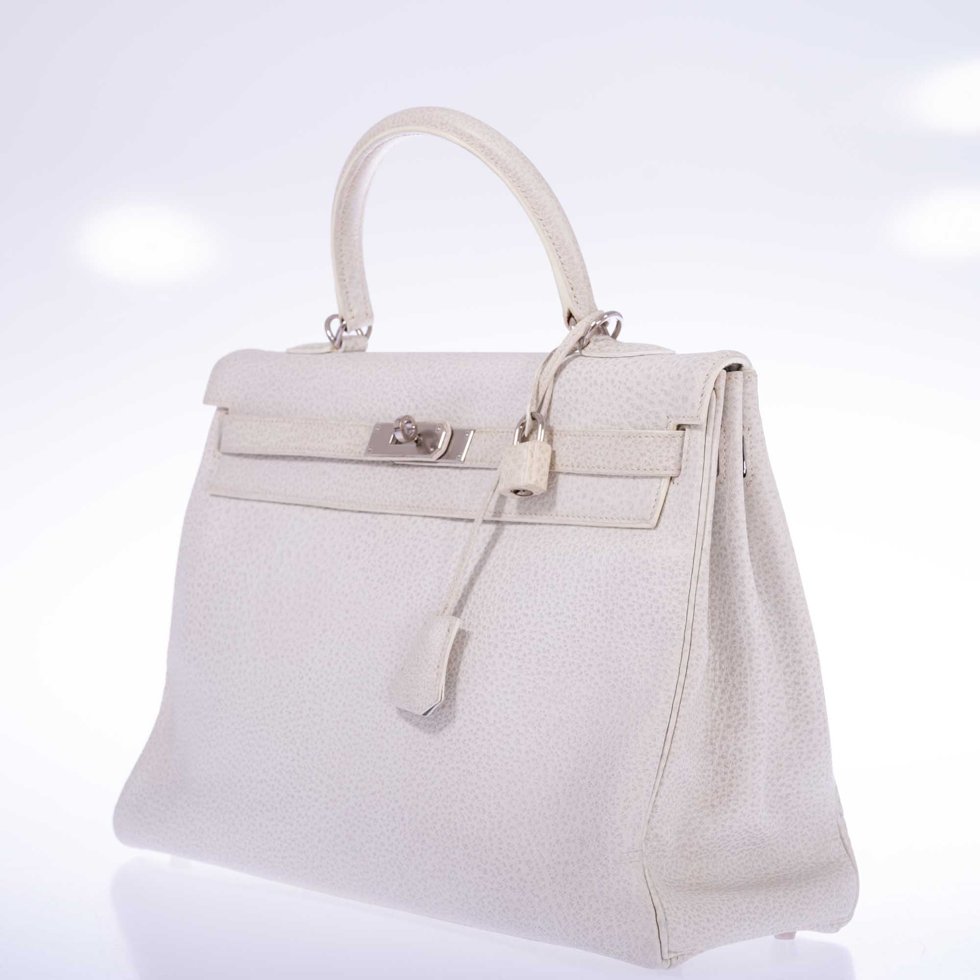 Hermès Kelly 35 Retourne White Dalmatian Buffalo Skipper Palladium Hardware