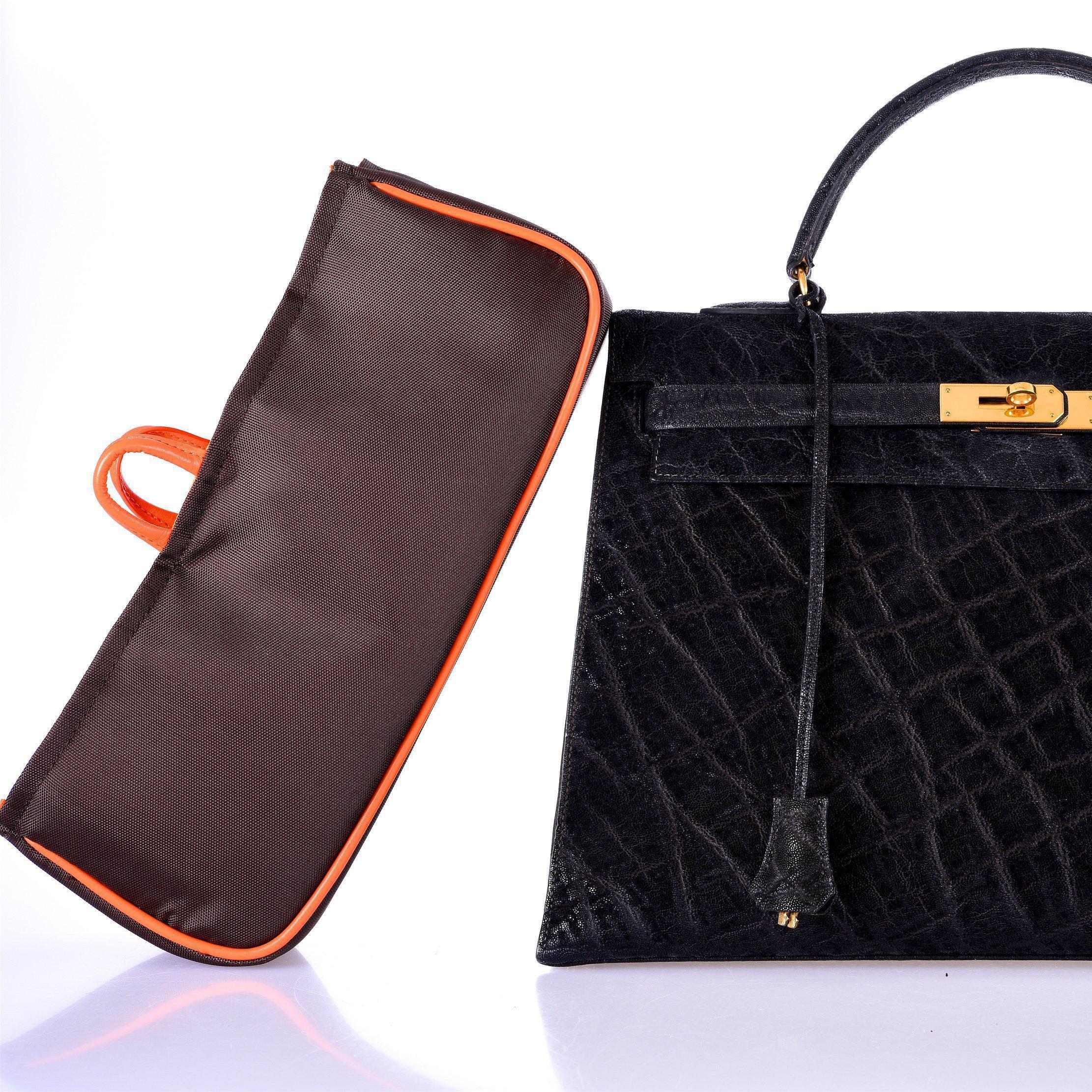 Hermès Kelly 35 Sellier Black Elephant Hide Gold Hardware