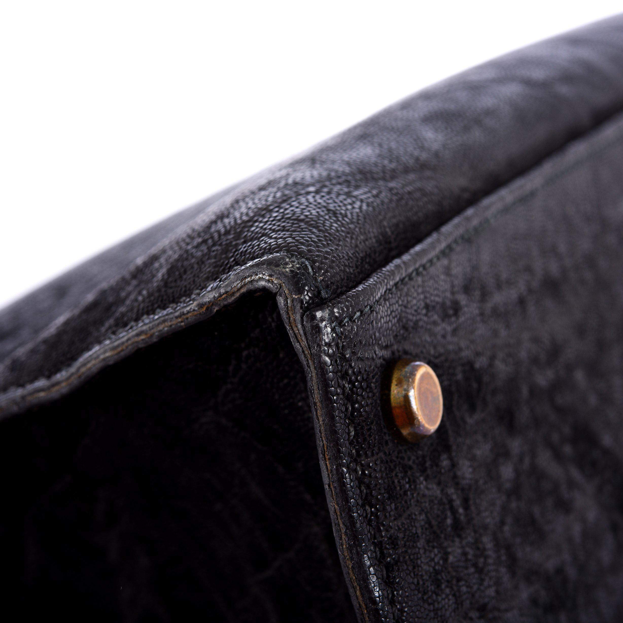 Hermès Kelly 35 Sellier Black Elephant Hide Gold Hardware