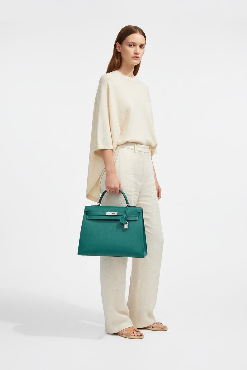 Hermès Kelly 35 Sellier Malachite Epsom Palladium Hardware