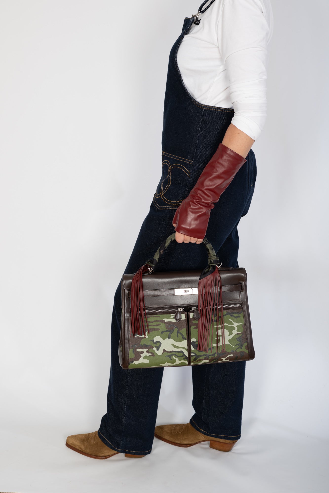 Hermès Kelly 40 Lakis Retourne Brown Swift with JF Custom Graffiti Paint and Canvas Pockets Palladium Hardware