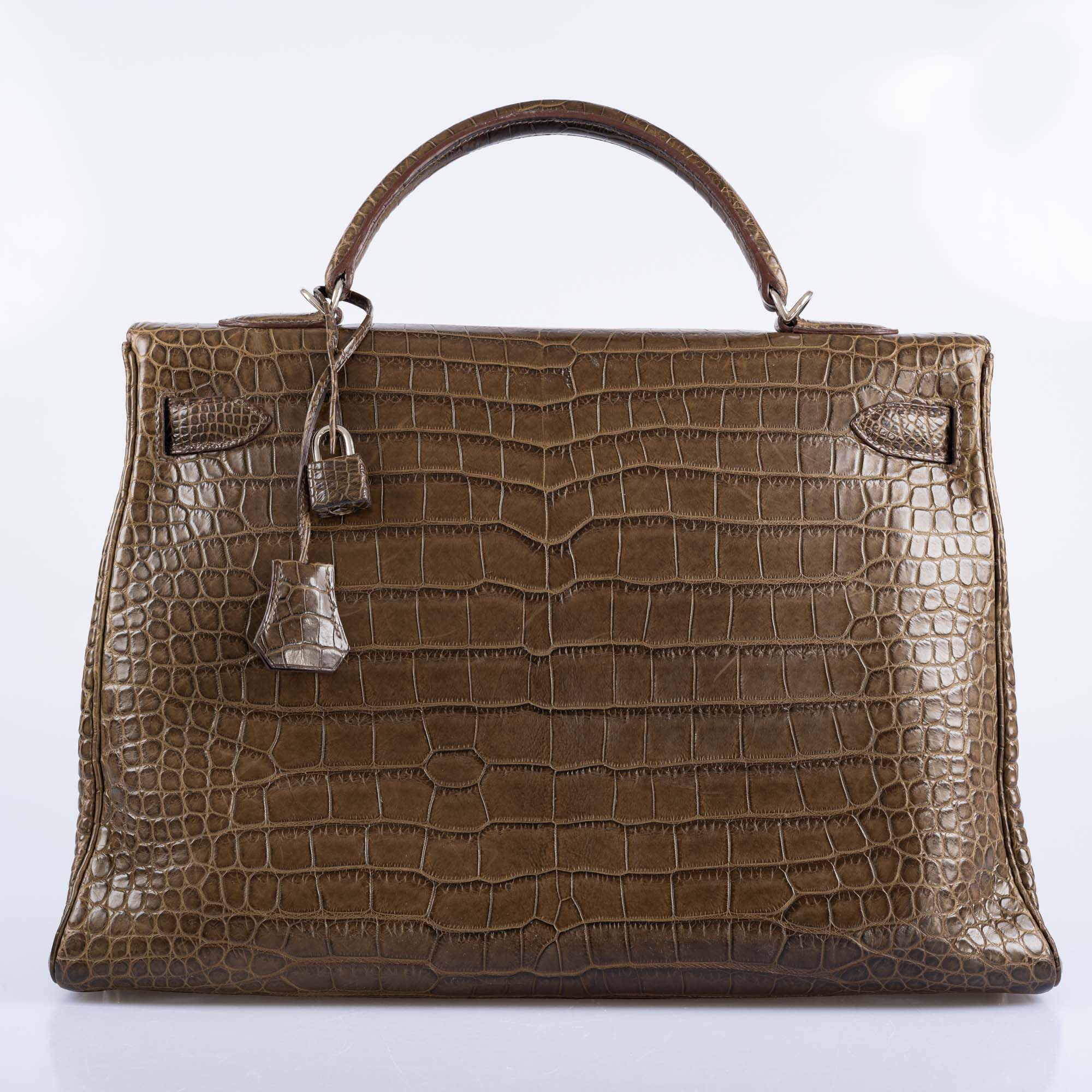 Hermès Kelly 40 Retourne Gris Elephant Matte Porosus Crocodile Palladium Hardware