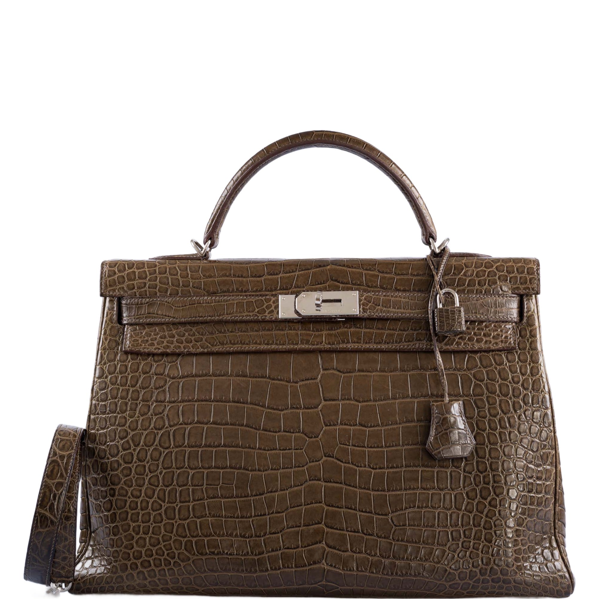 Hermes Kelly 40 Retourne Gris Elephant Matte Porosus Crocodile Palladi