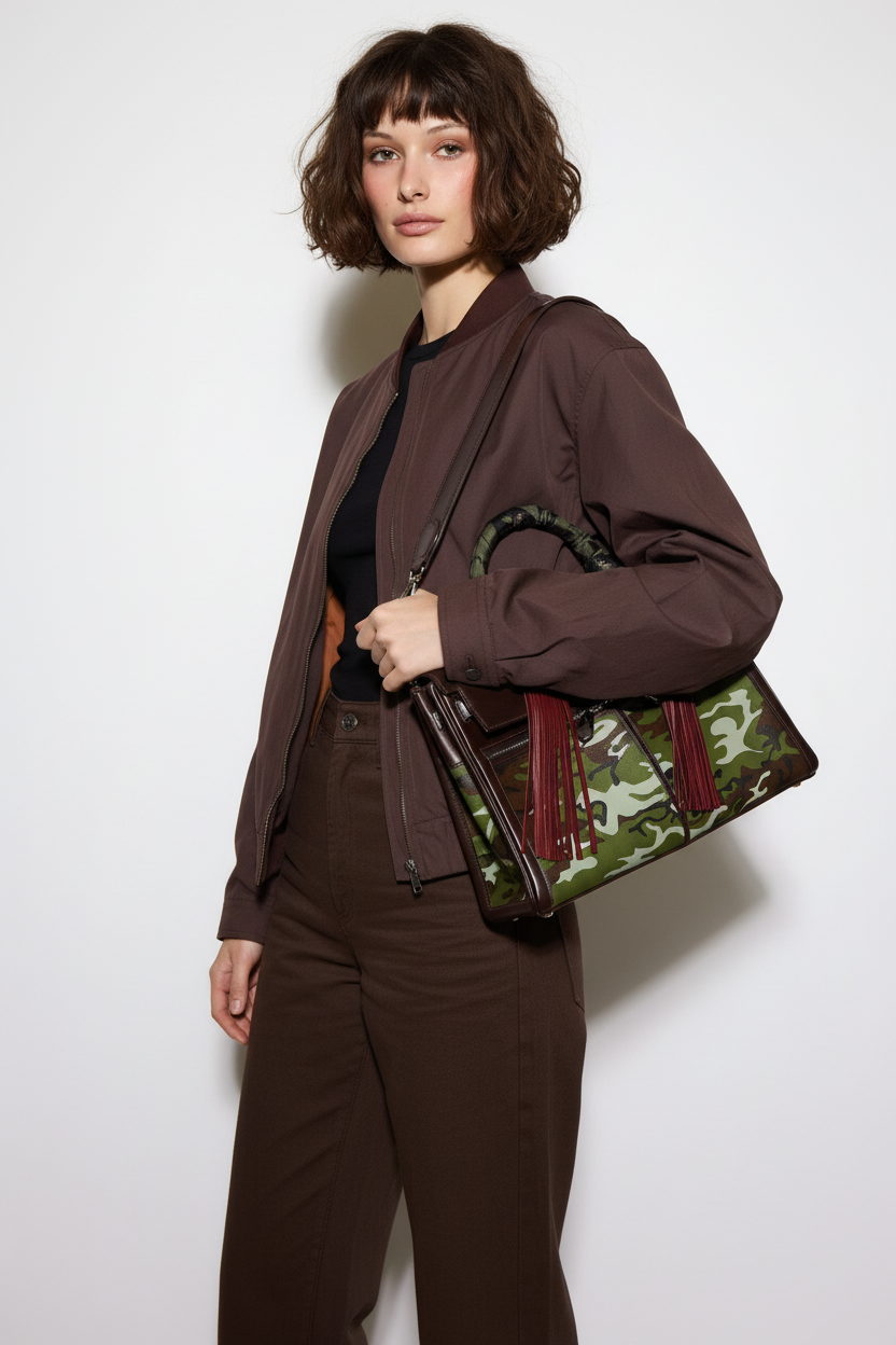 Hermès Kelly 40 Retourne Lakis Havane Swift Custom Camouflage Canvas Palladium Hardware