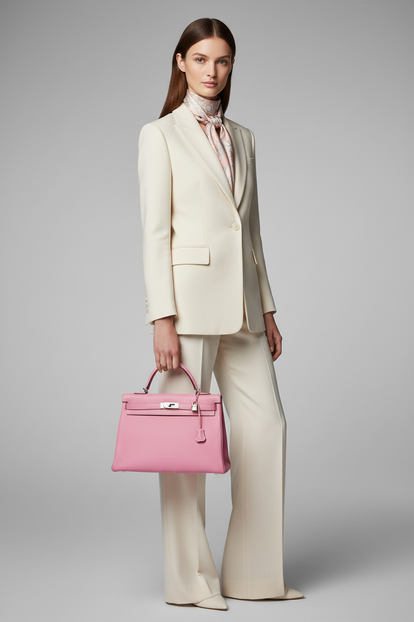 Hermès Kelly 40 Retourne Rose Sakura Clemence Palladium Hardware