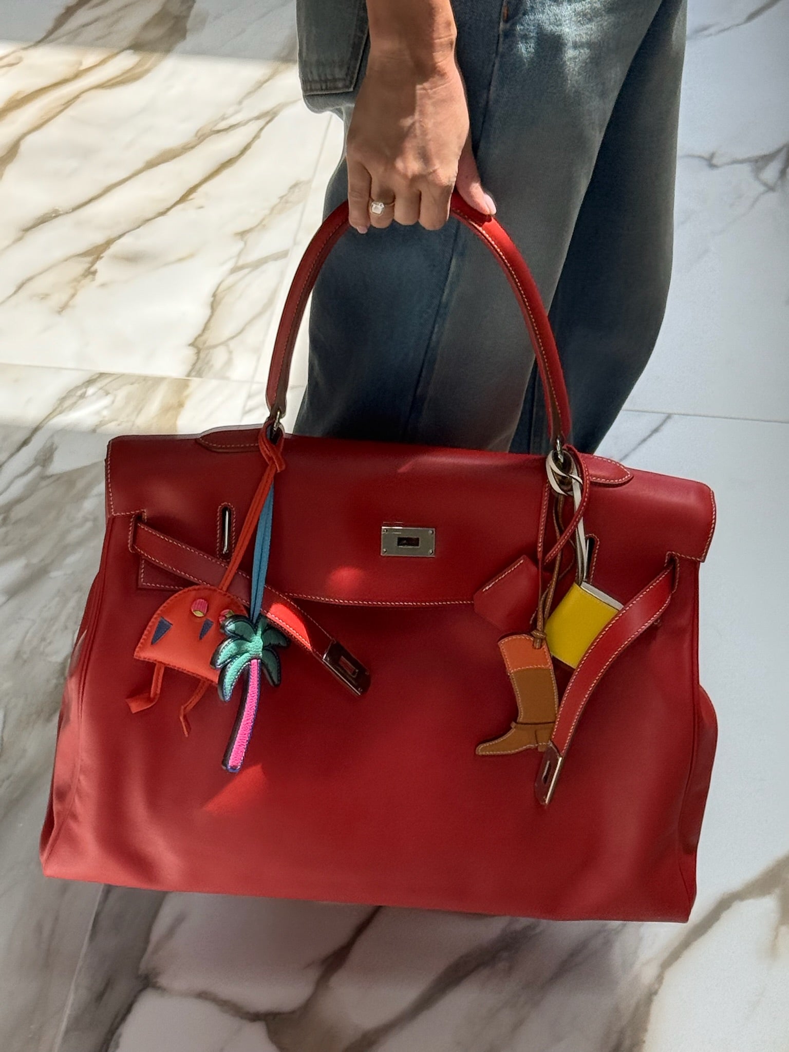 Hermès Kelly 50 Relax Travel Bag in Sanguine Swift Palladium Hardware