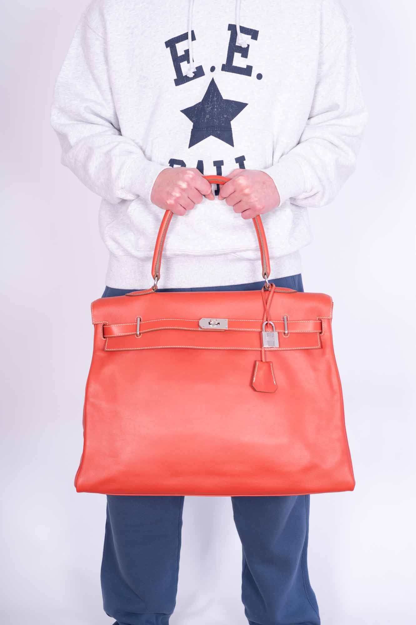 Hermès Kelly 50 Relax Travel Bag in Sanguine Swift Palladium Hardware