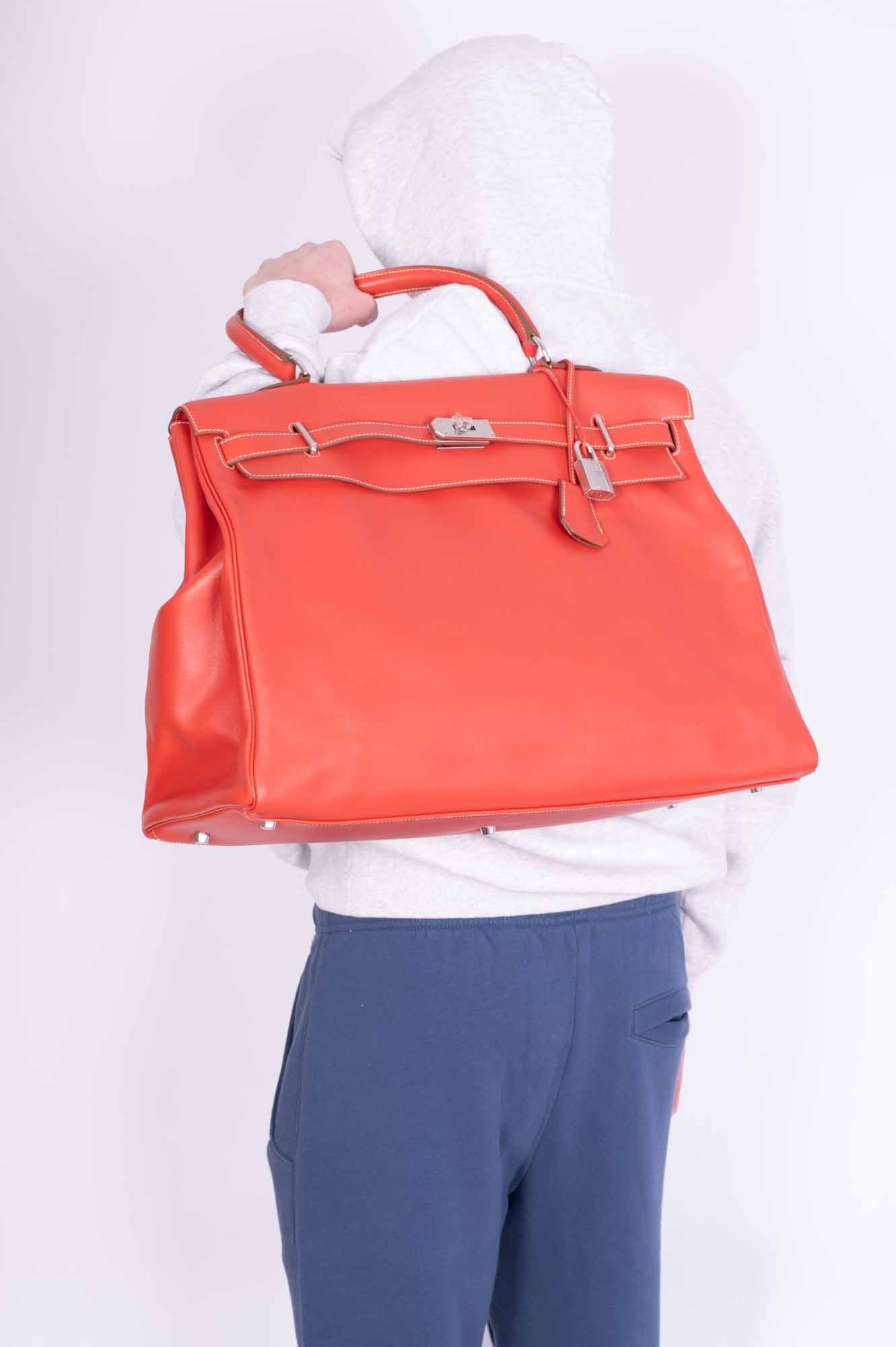 Hermès Kelly 50 Relax Travel Bag in Sanguine Swift Palladium Hardware