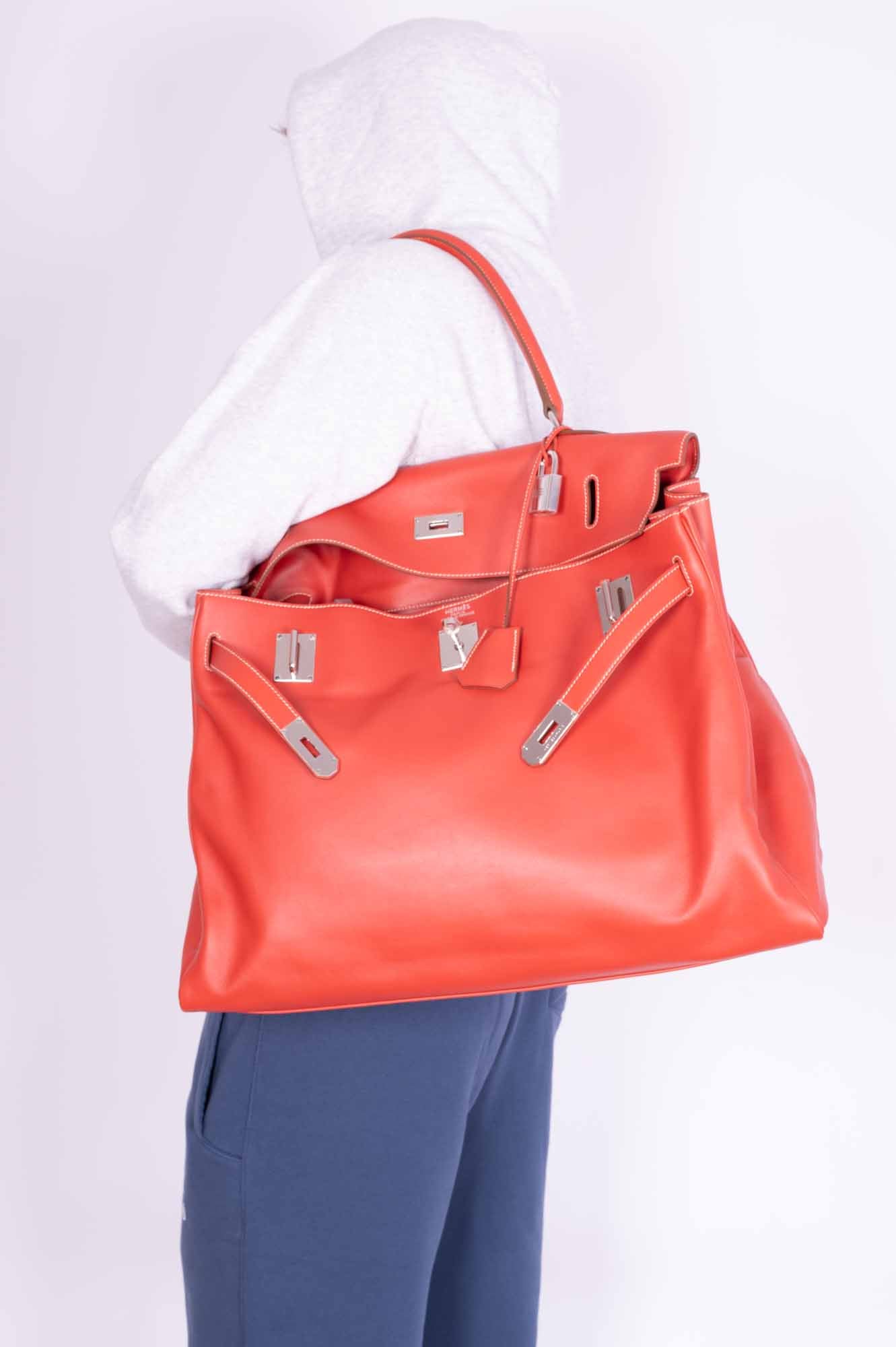 Hermès Kelly 50 Relax Travel Bag in Sanguine Swift Palladium Hardware
