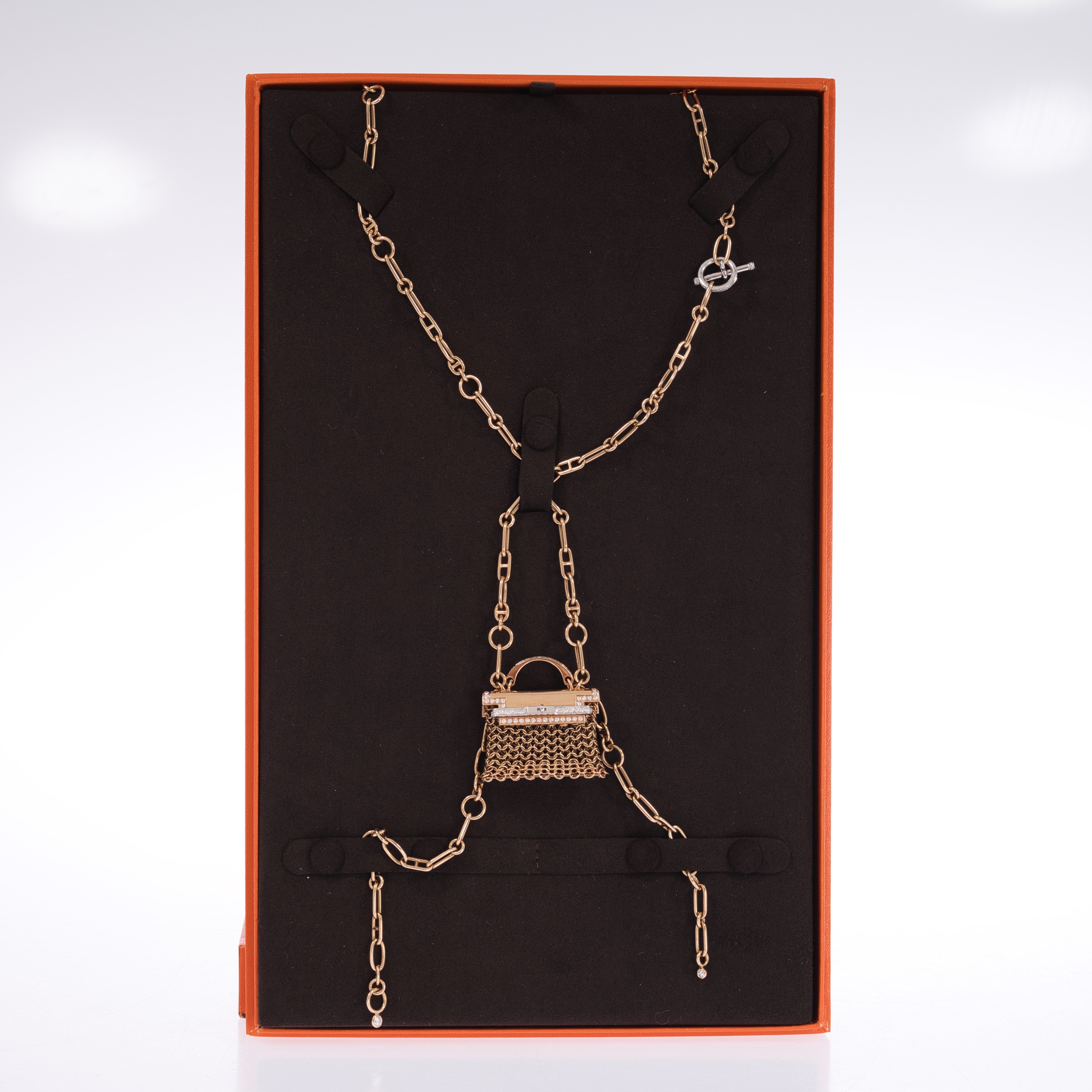 Hermès Kelly Bijou Précieux 18K Rose Gold Diamond Chain Mail Necklace