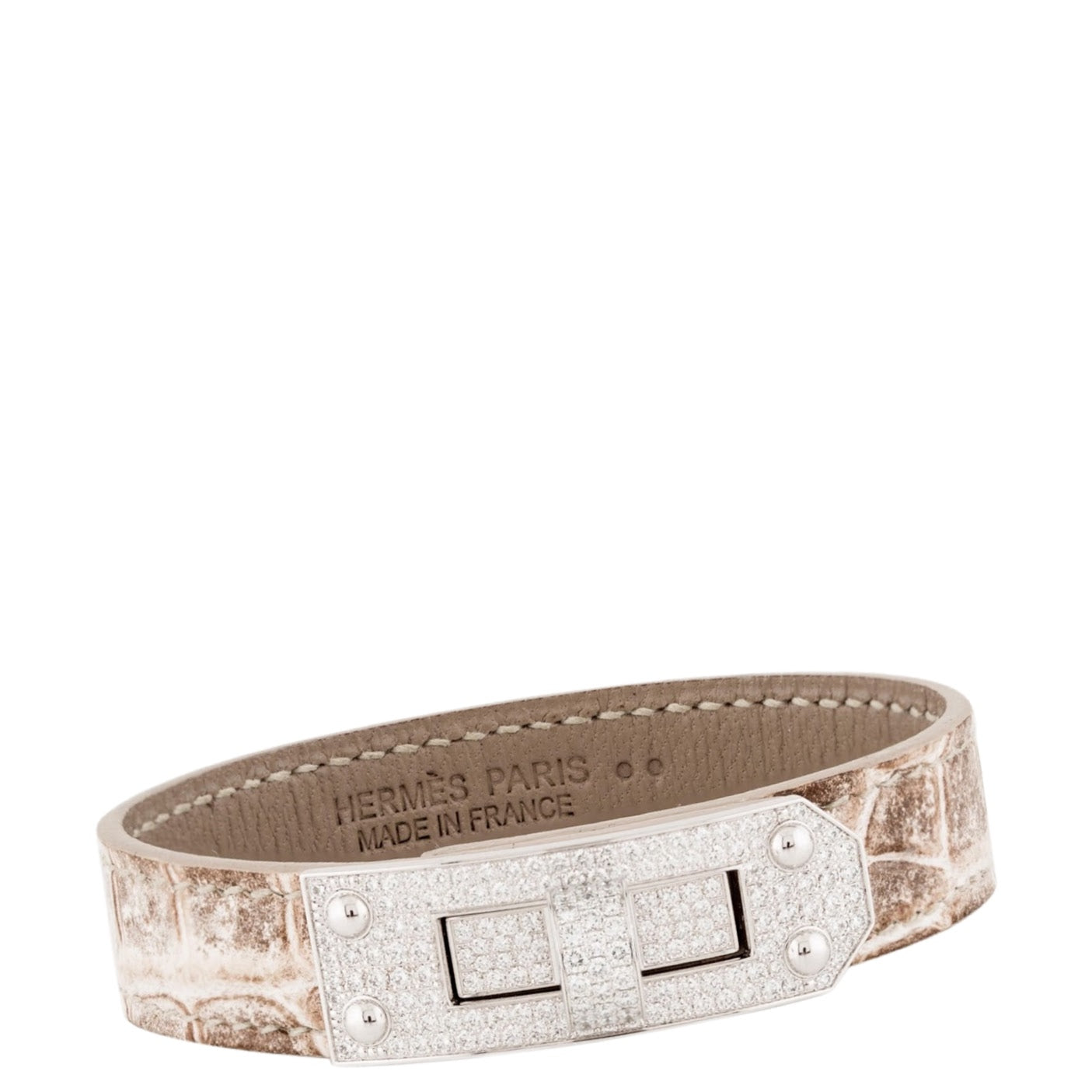 Hermès Kelly Bracelet Himalayan Niloticus Crocodile 18K White Gold & Diamond Pavé