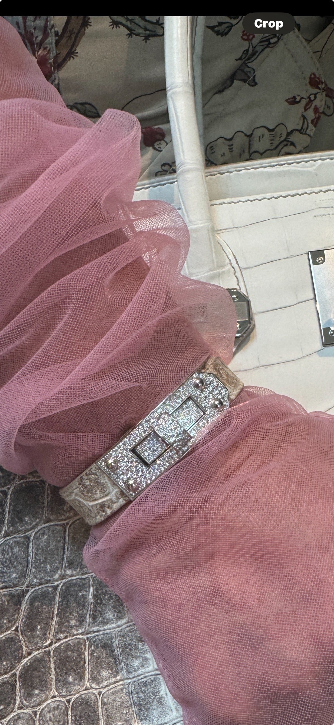 Hermès Kelly Bracelet Himalayan Niloticus Crocodile 18K White Gold & Diamond Pavé