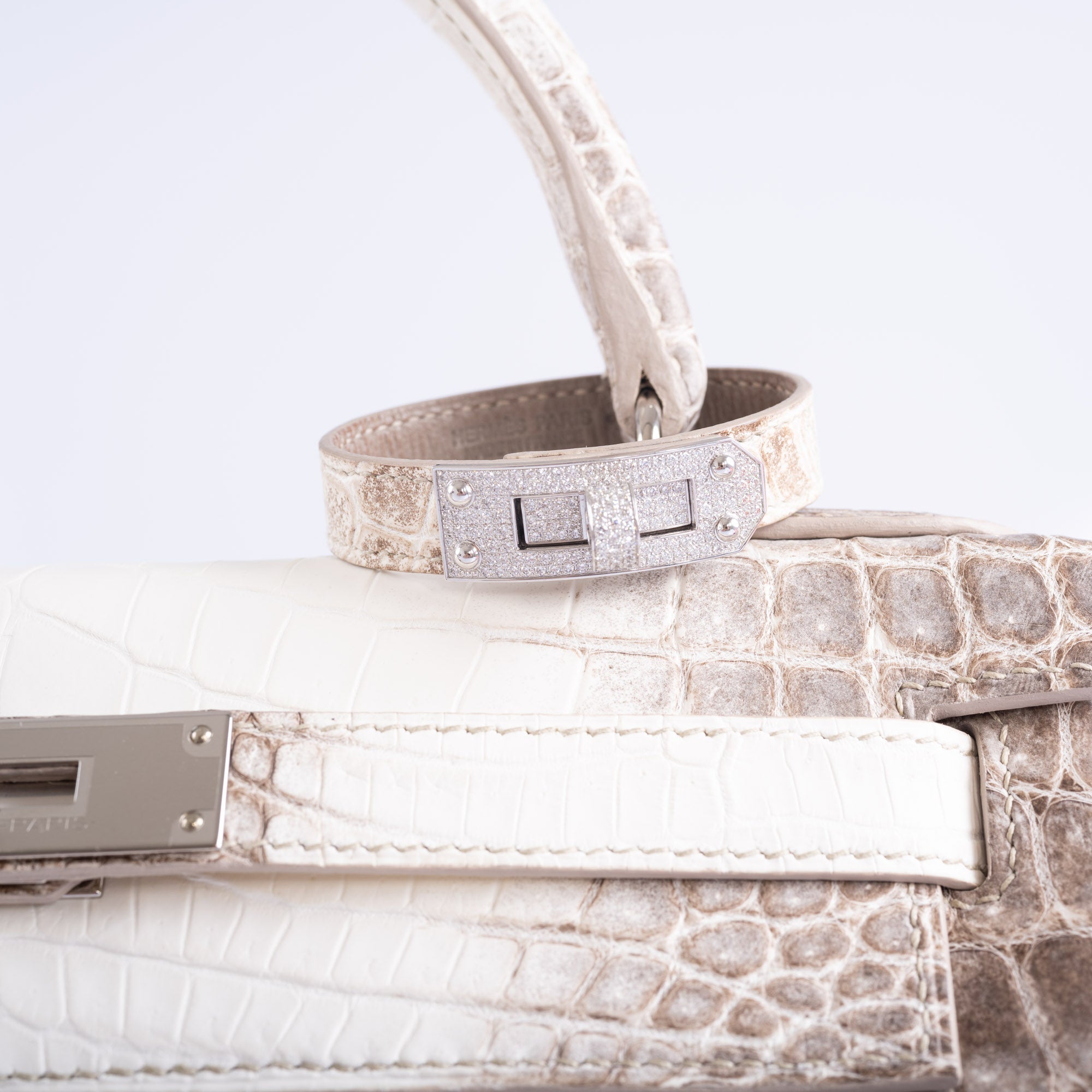 Hermès Kelly Bracelet Himalayan Niloticus Crocodile 18K White Gold & Diamond Pavé