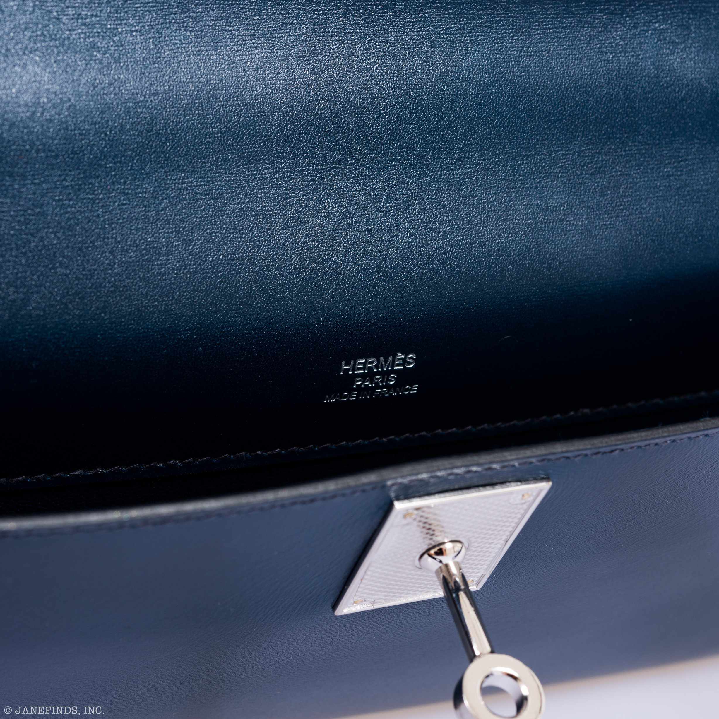 Hermès Kelly Cut Clutch Bleu de Prusse Box Palladium Guilloche Hardware