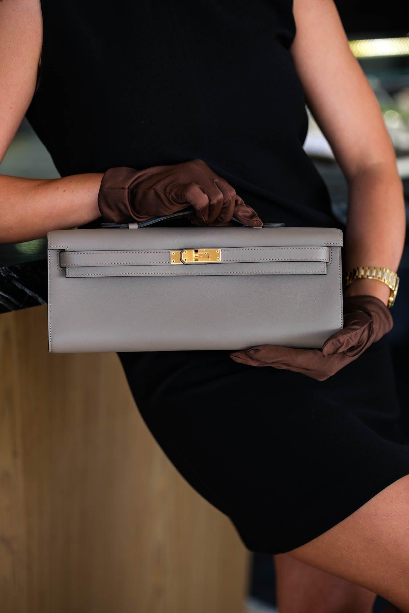 Hermès Kelly Cut Gris Asphalt Swift Gold Hardware
