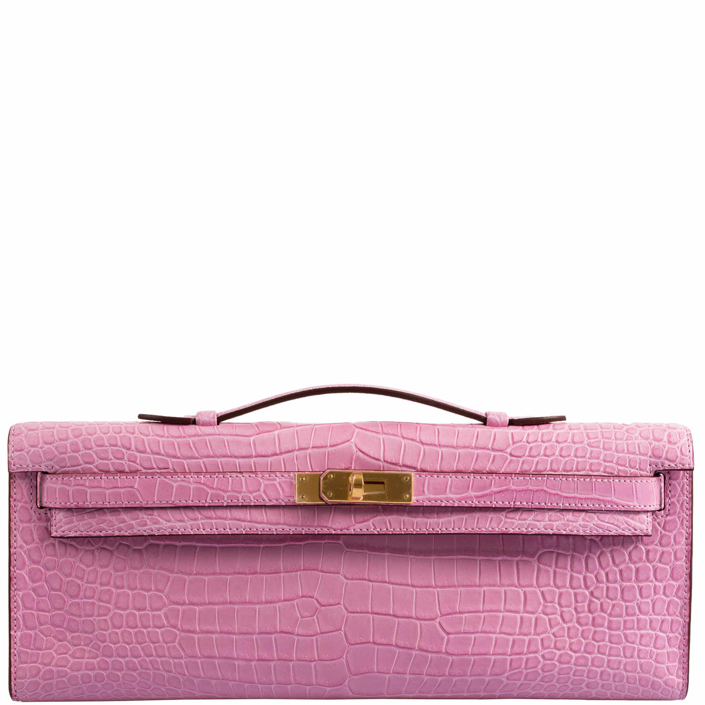 Hermès Kelly Cut Matte 5P Bubblegum Pink Porosus Crocodile Gold Hardware