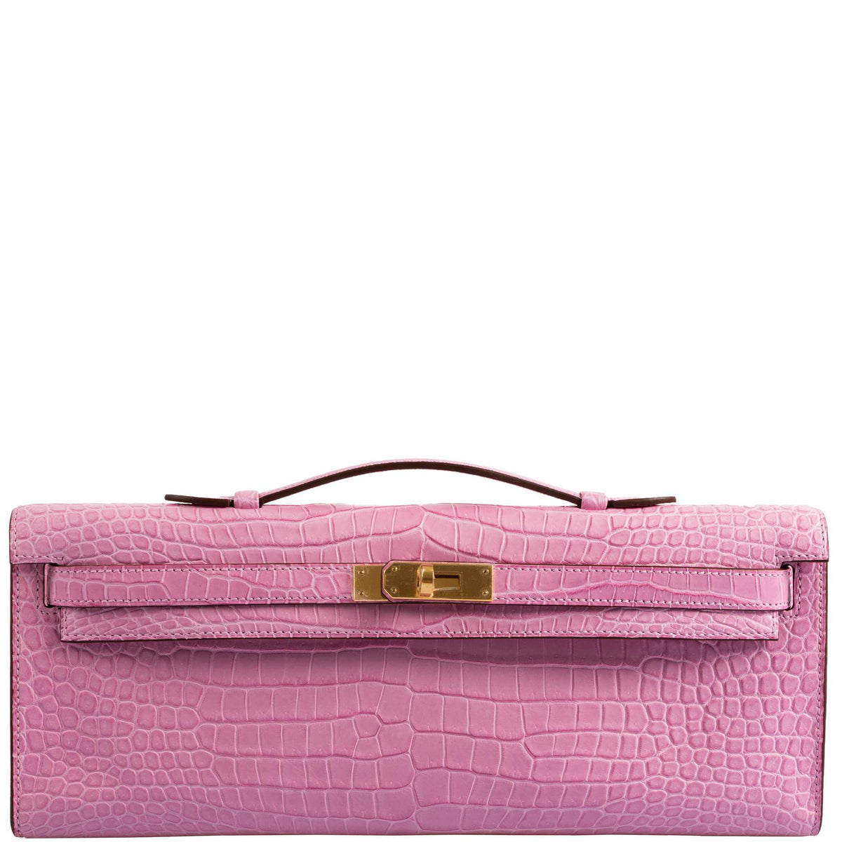 Hermès Kelly Cut Matte 5P Bubblegum Pink Porosus Crocodile Gold