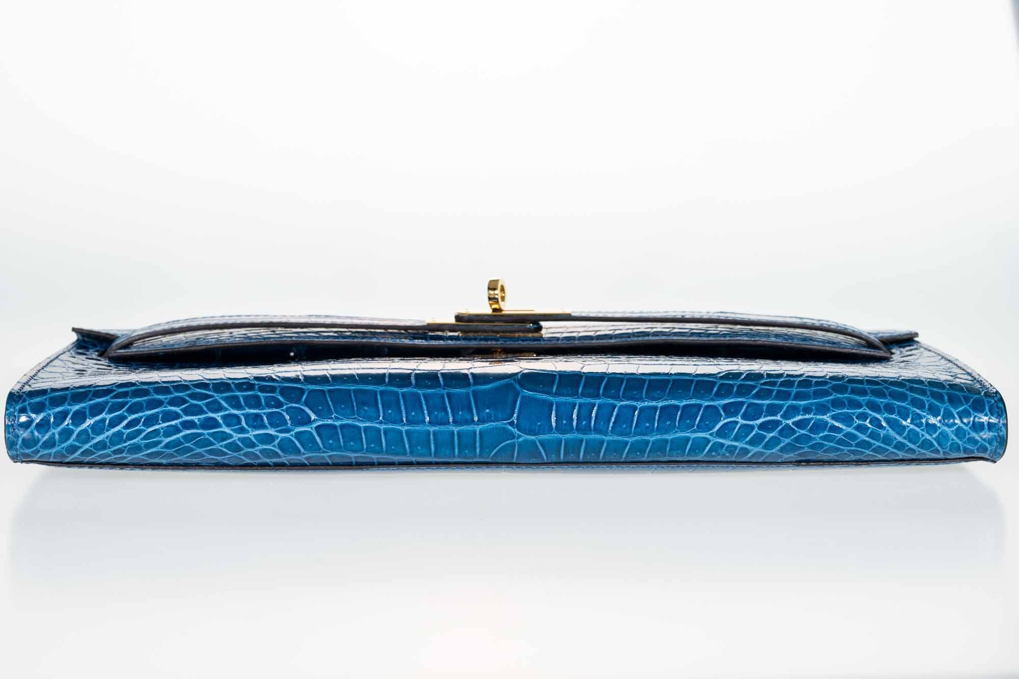 Hermès Kelly Cut Mykonos Porosus Crocodile Gold Hardware