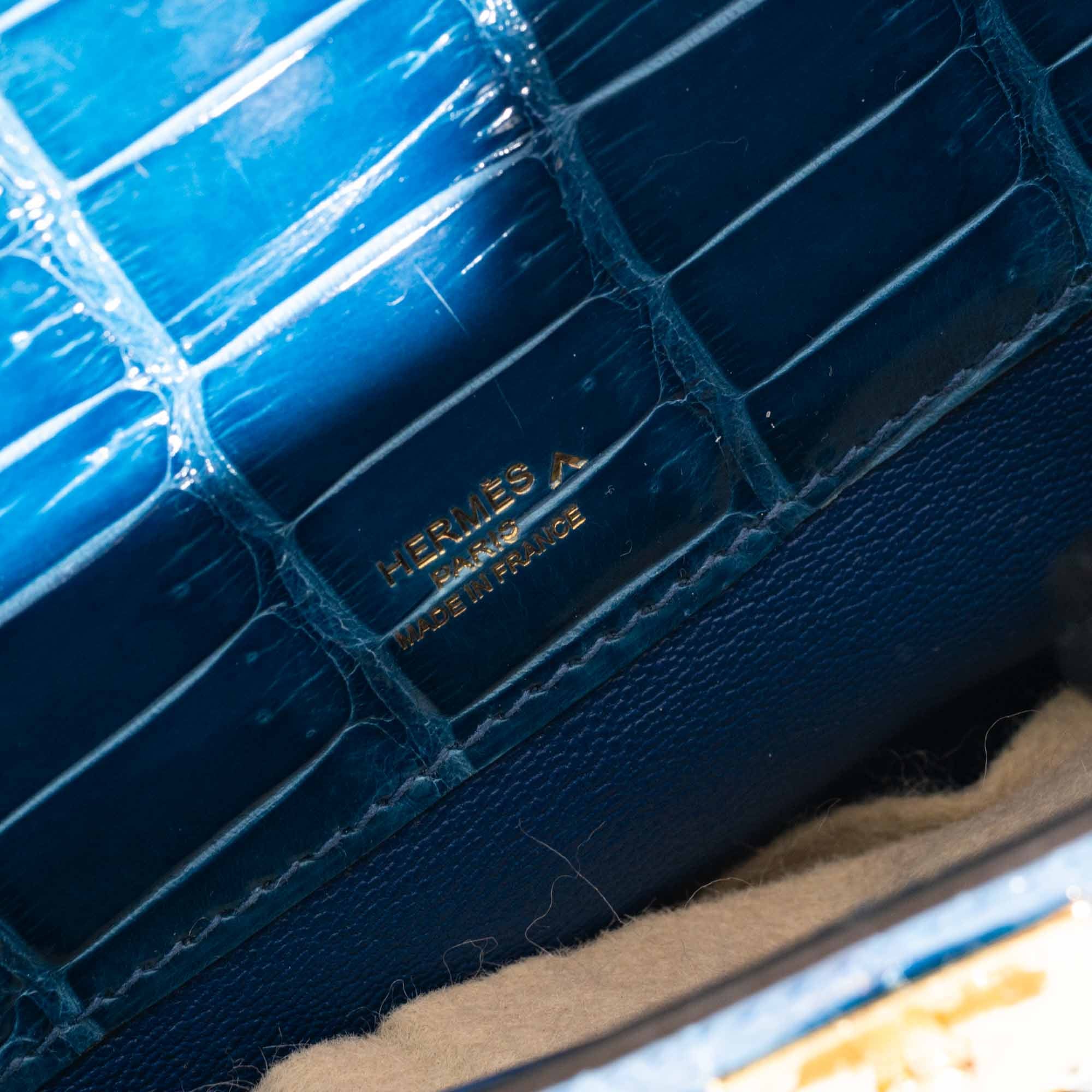 Hermès Kelly Cut Mykonos Porosus Crocodile Gold Hardware