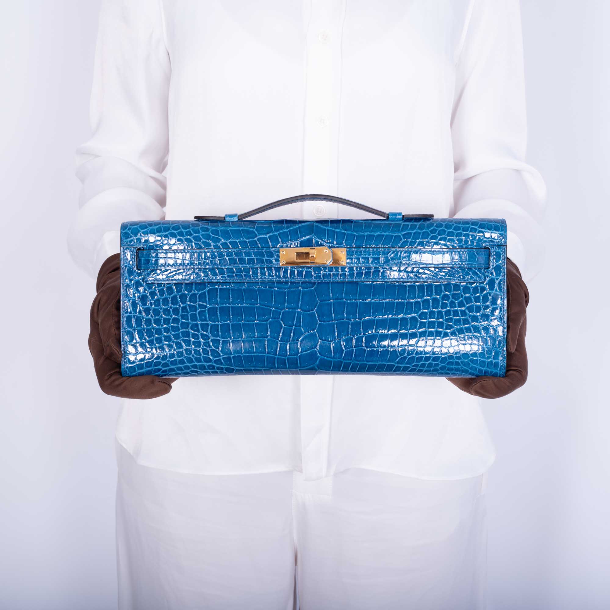 Hermès Kelly Cut Mykonos Porosus Crocodile Gold Hardware