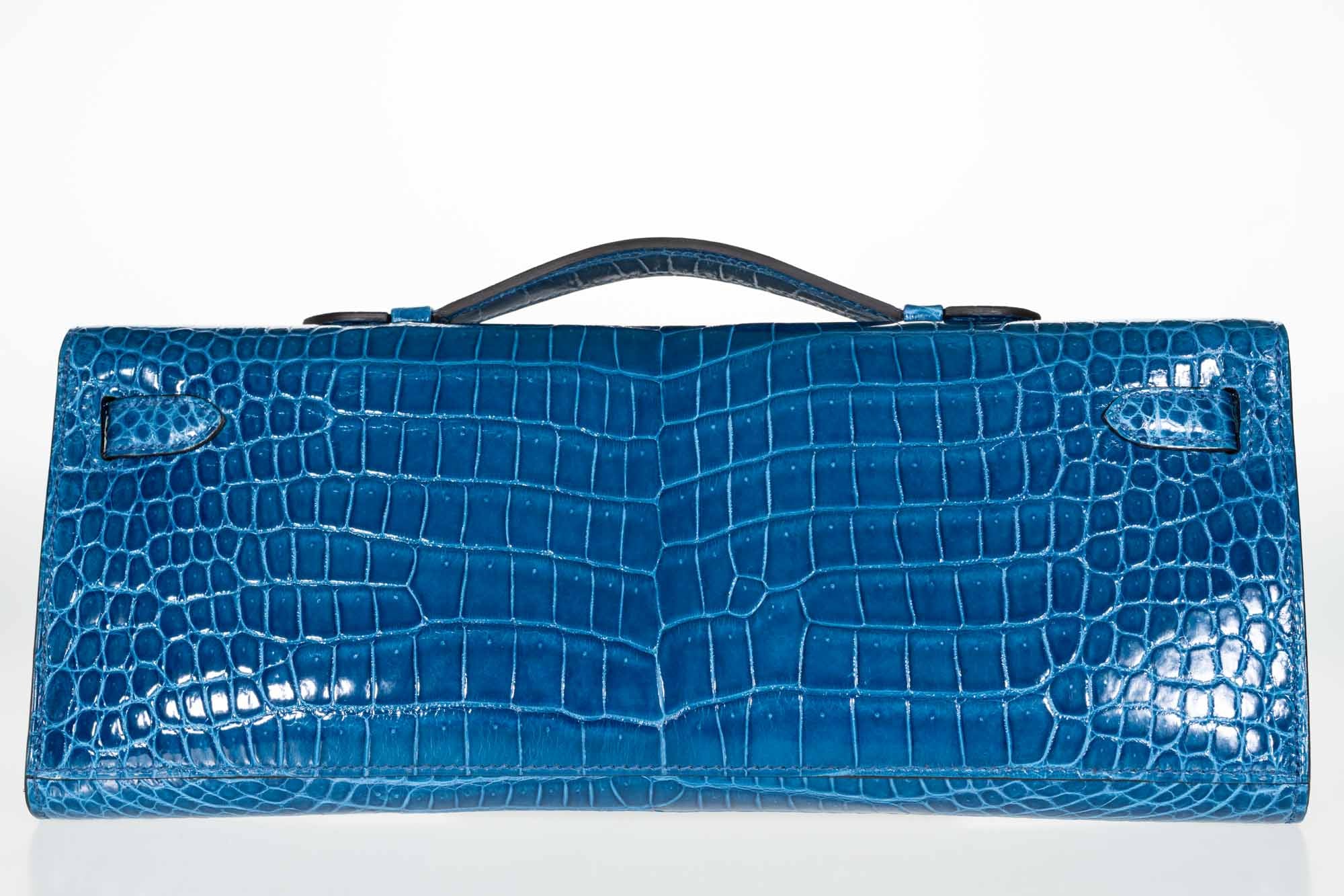 Hermès Kelly Cut Mykonos Porosus Crocodile Gold Hardware