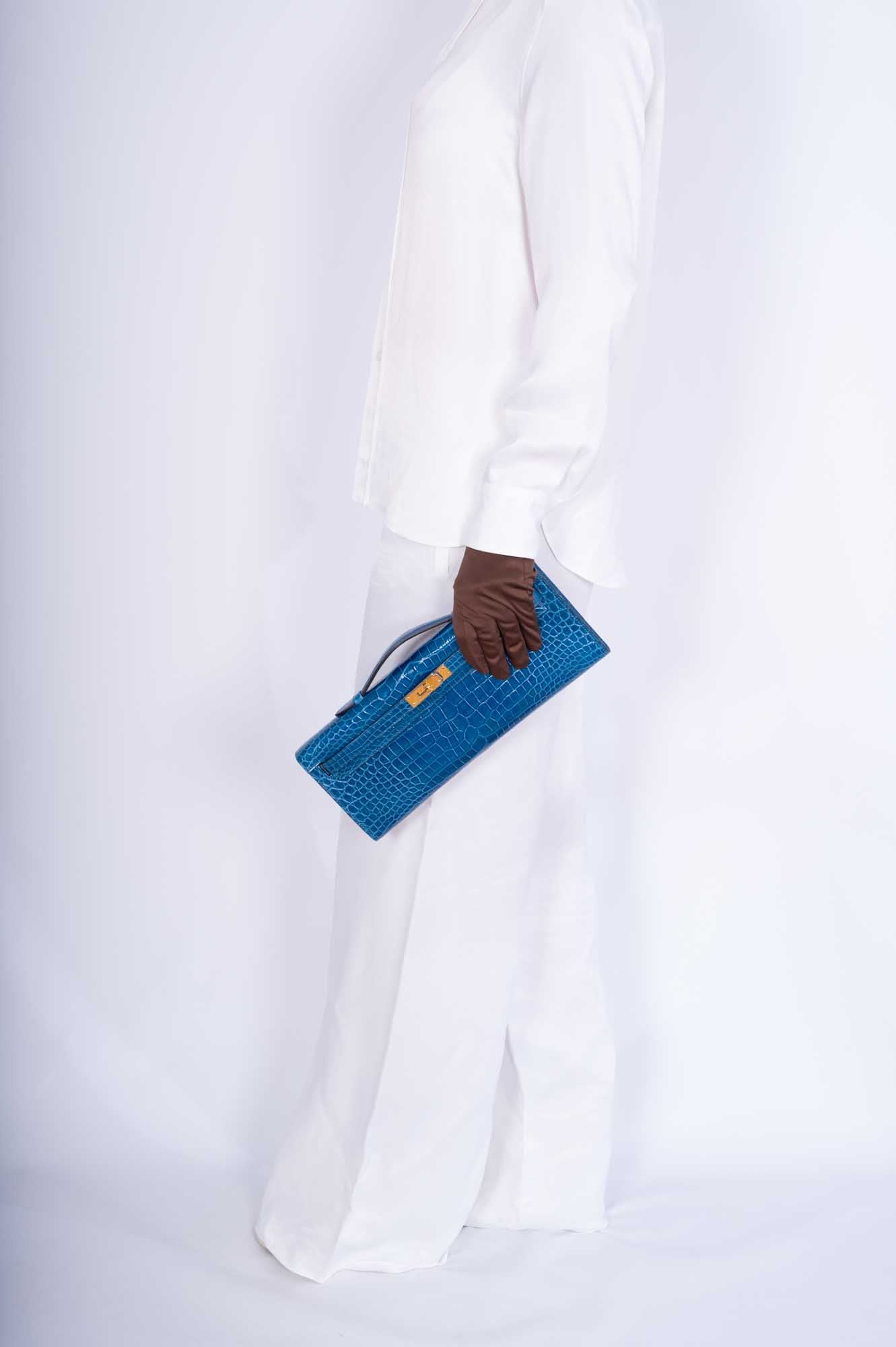 Hermès Kelly Cut Mykonos Porosus Crocodile Gold Hardware
