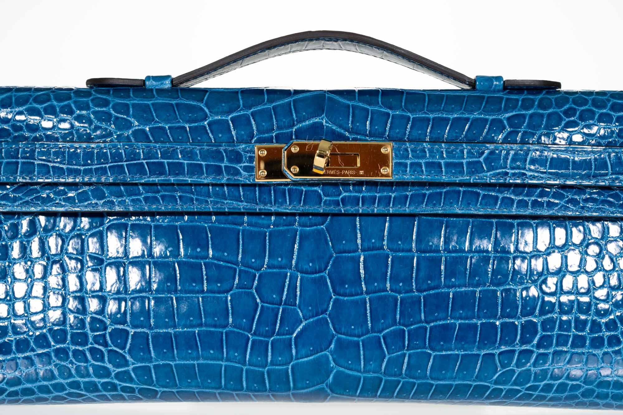 Hermès Kelly Cut Mykonos Porosus Crocodile Gold Hardware