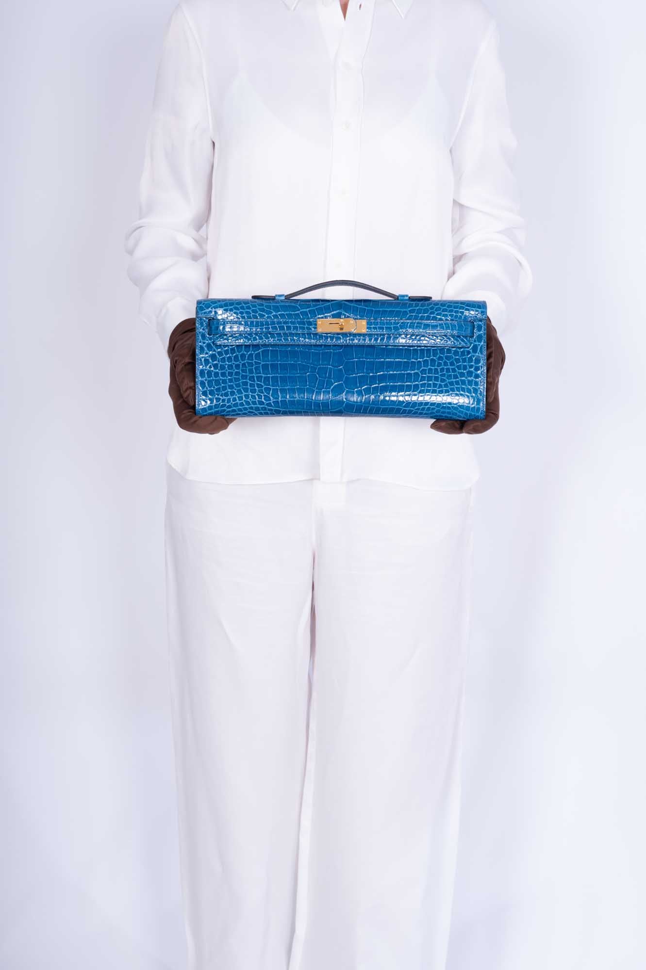 Hermès Kelly Cut Mykonos Porosus Crocodile Gold Hardware