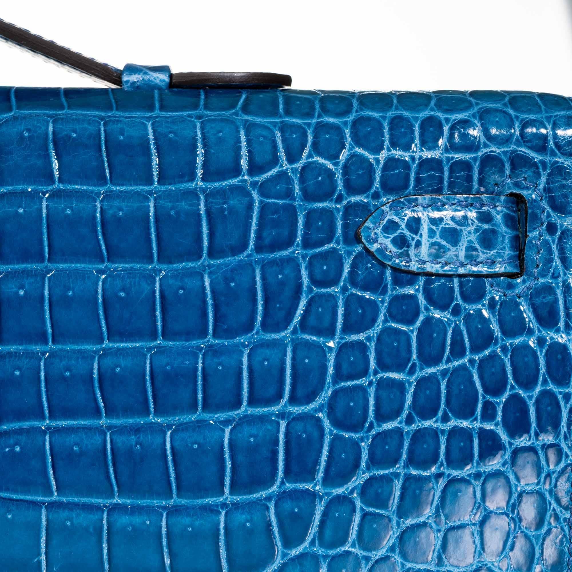 Hermès Kelly Cut Mykonos Porosus Crocodile Gold Hardware