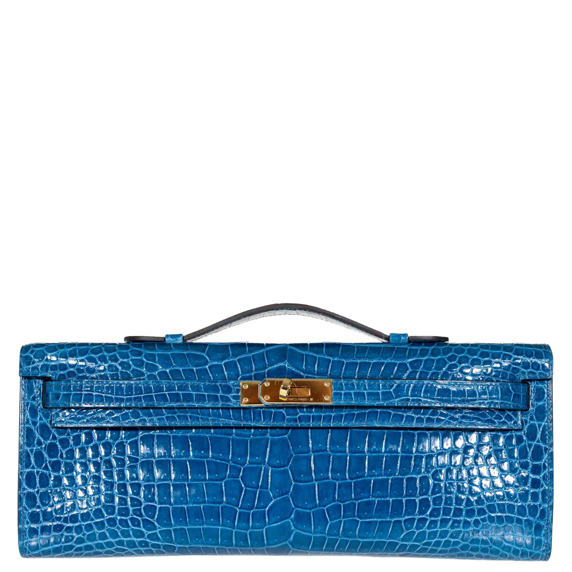 Hermès Kelly Cut Mykonos Porosus Crocodile Gold Hardware