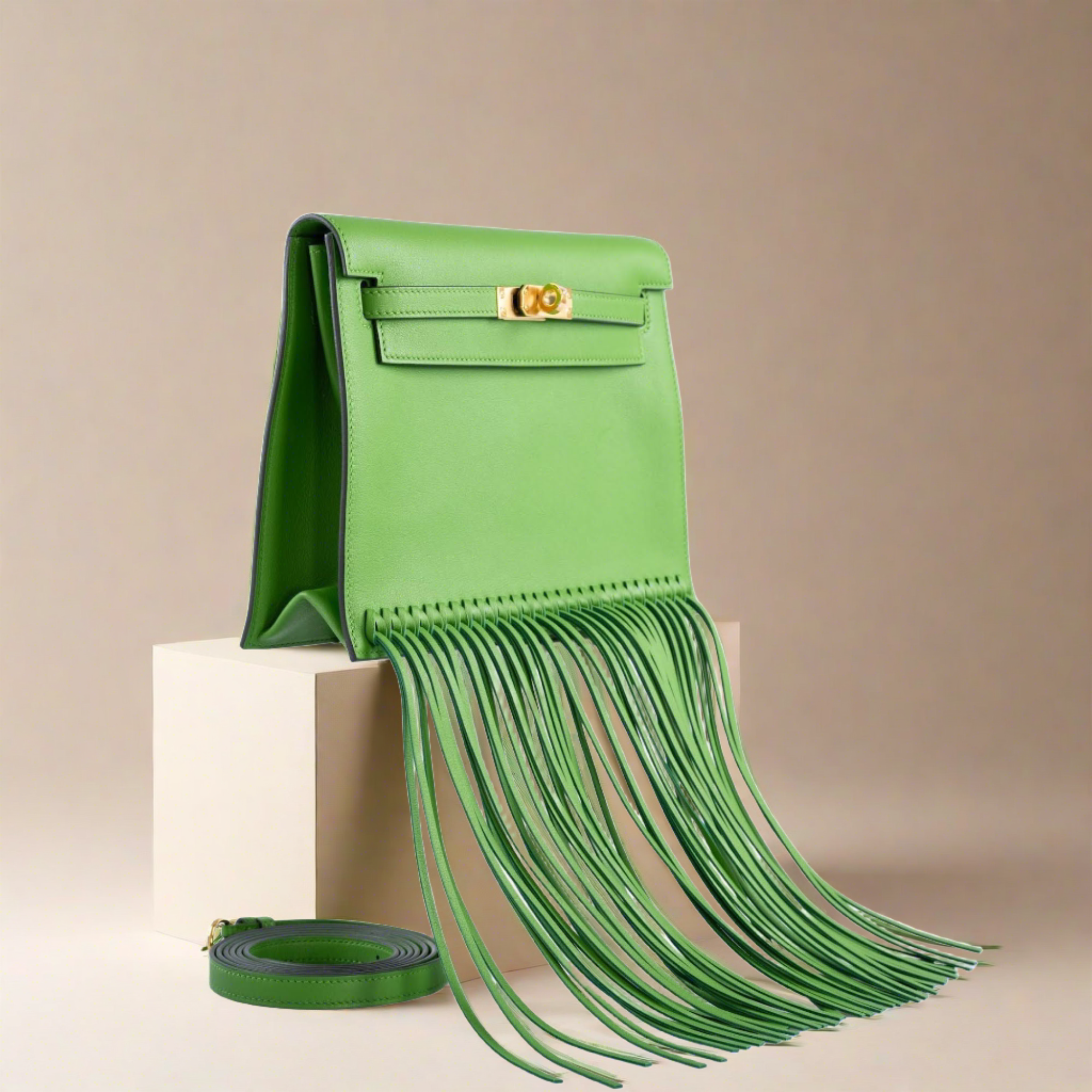 HERMES フォンテーヌ Hermès Kelly Danse Anate Fringe Yucca Swift Gold Hardware | JANEFINDS