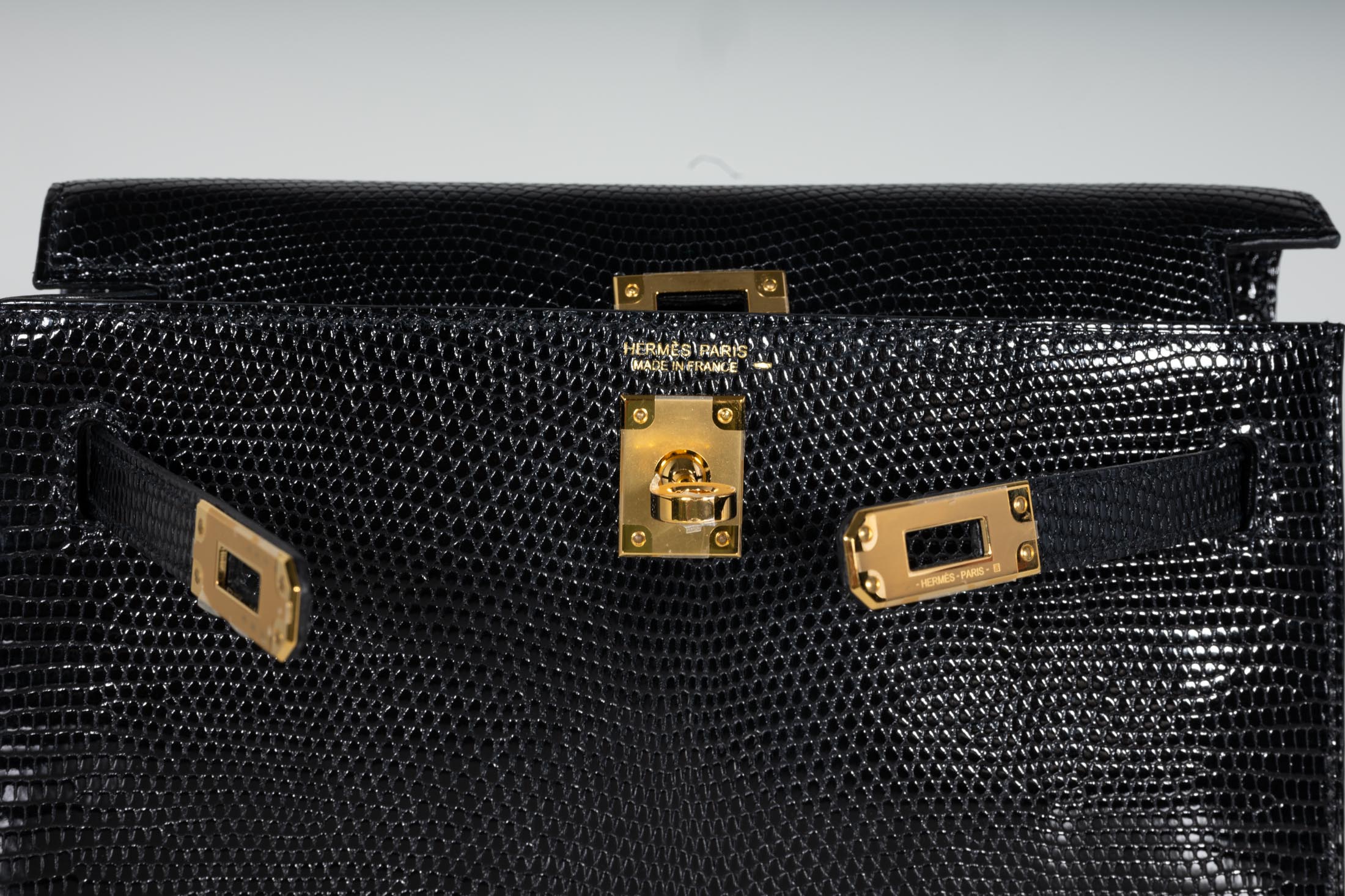 Hermès Kelly Danse II Black Shiny Nilo Lizard Gold Hardware