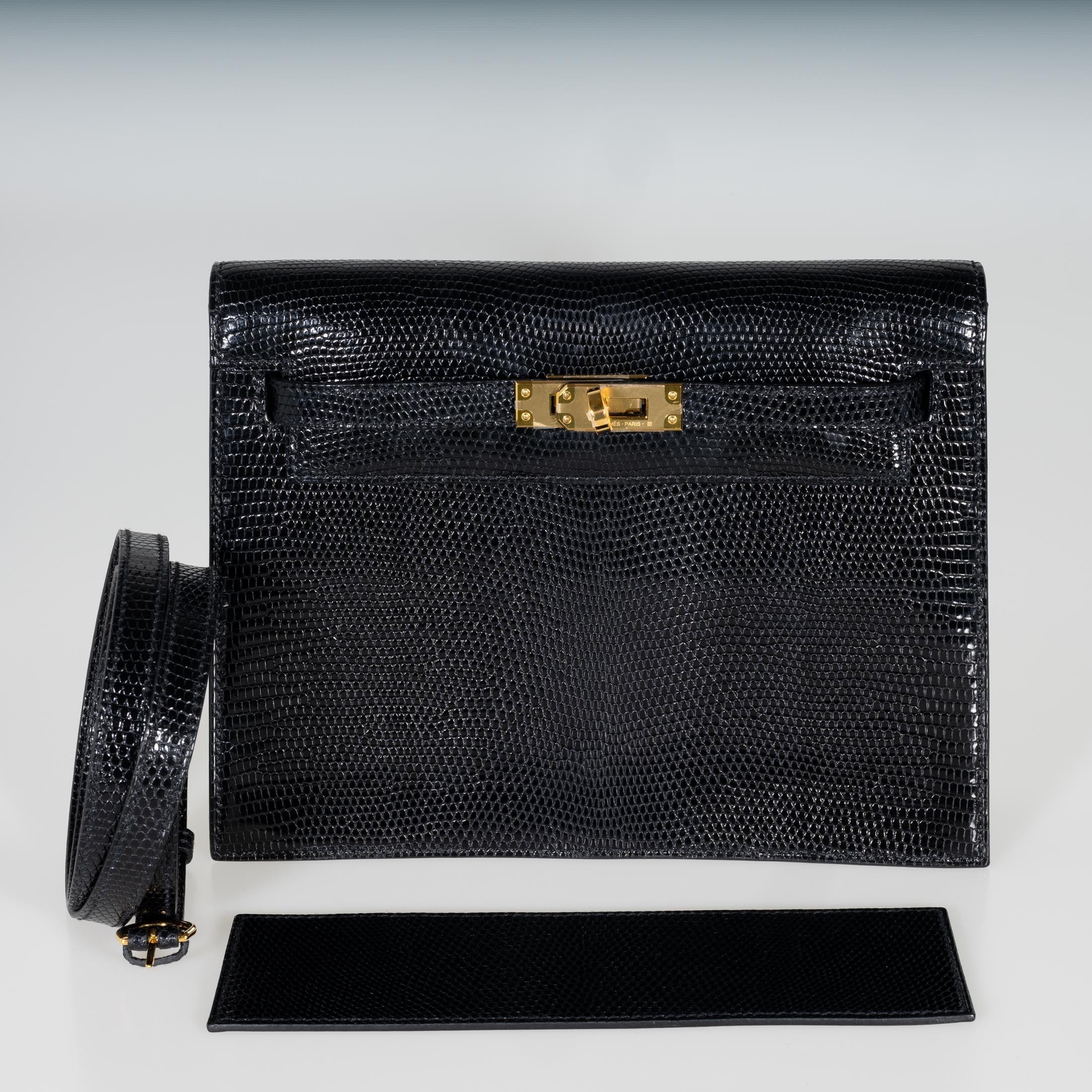 Hermès Kelly Danse II Black Shiny Nilo Lizard Gold Hardware
