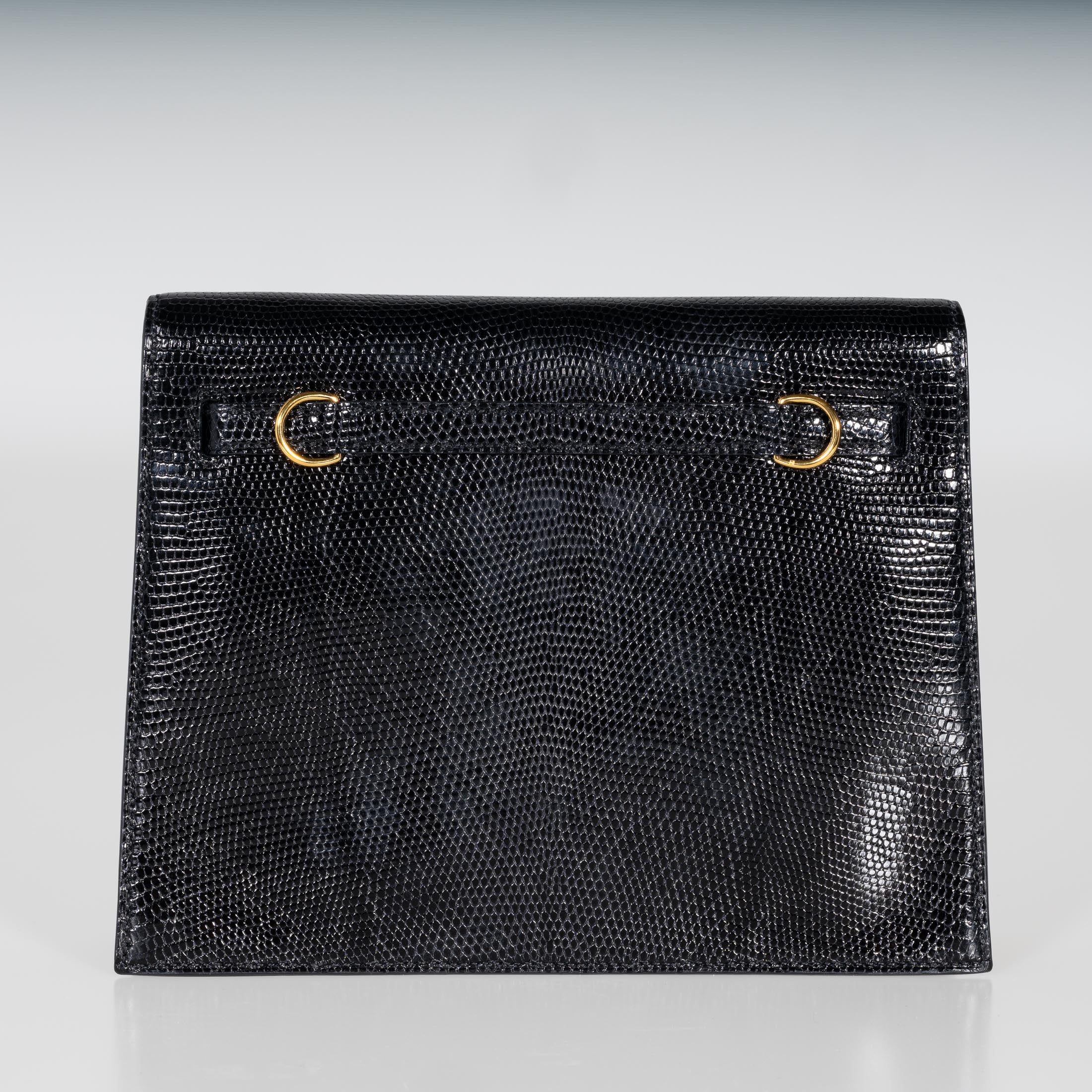 Hermès Kelly Danse II Black Shiny Nilo Lizard Gold Hardware