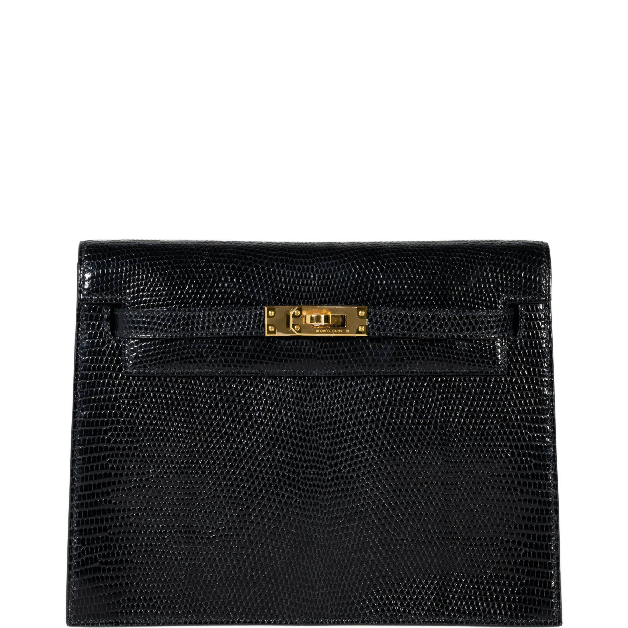Hermès Kelly Danse II Black Shiny Nilo Lizard Gold Hardware