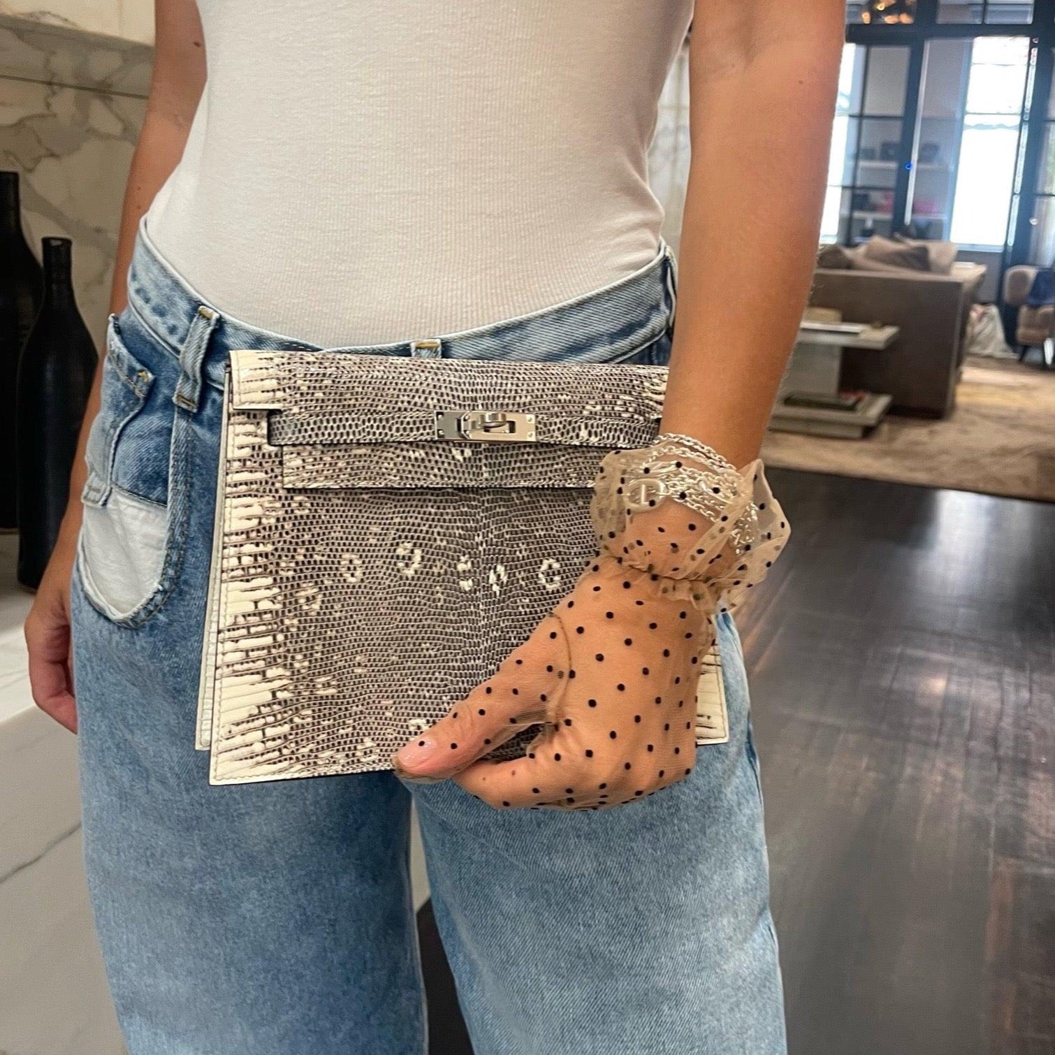 Hermès Kelly Danse II Ombré Salvator Lizard with Palladium Hardware