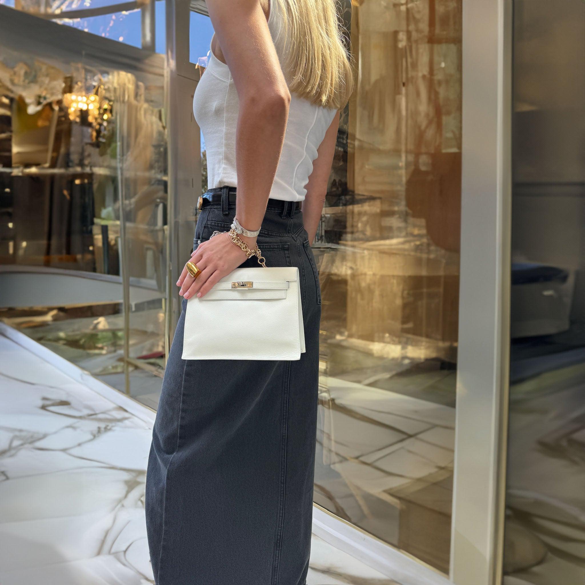 Hermès Kelly Danse II White Evercolor Palladium Hardware
