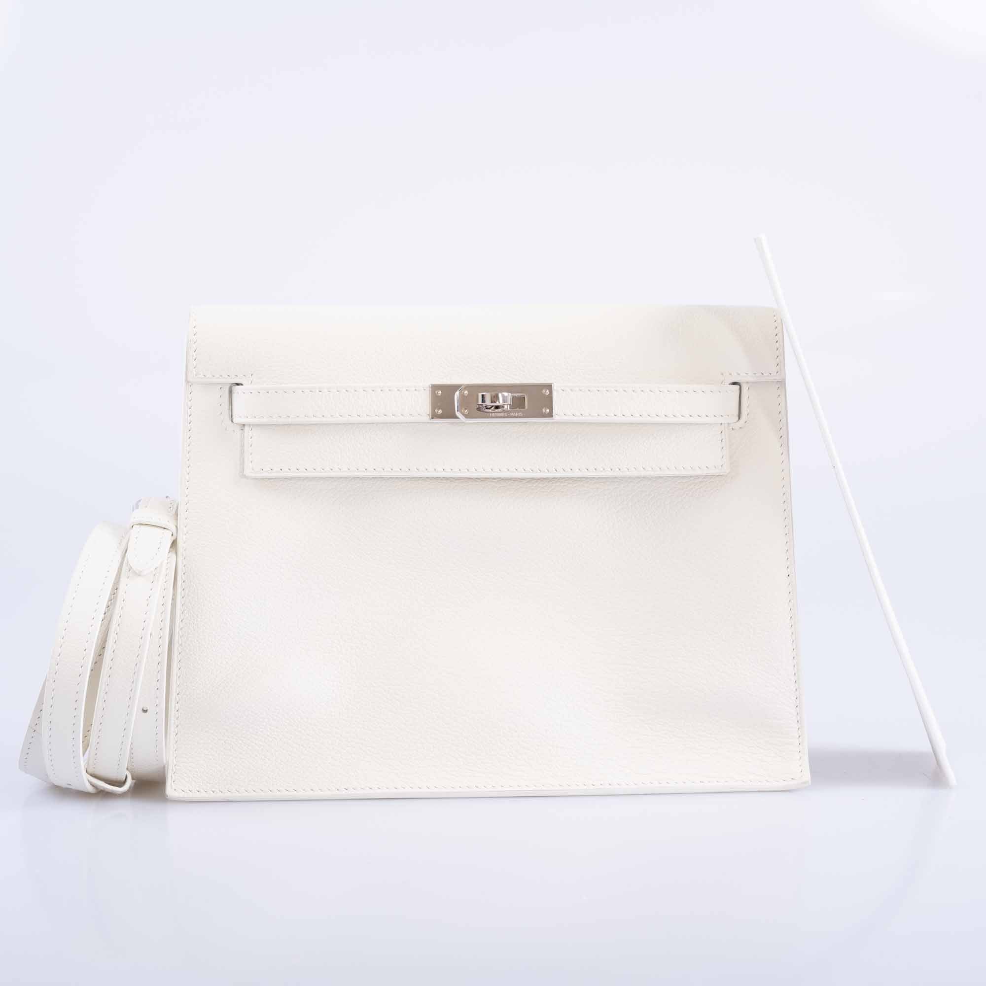 Hermès Kelly Danse II White Evercolor Palladium Hardware