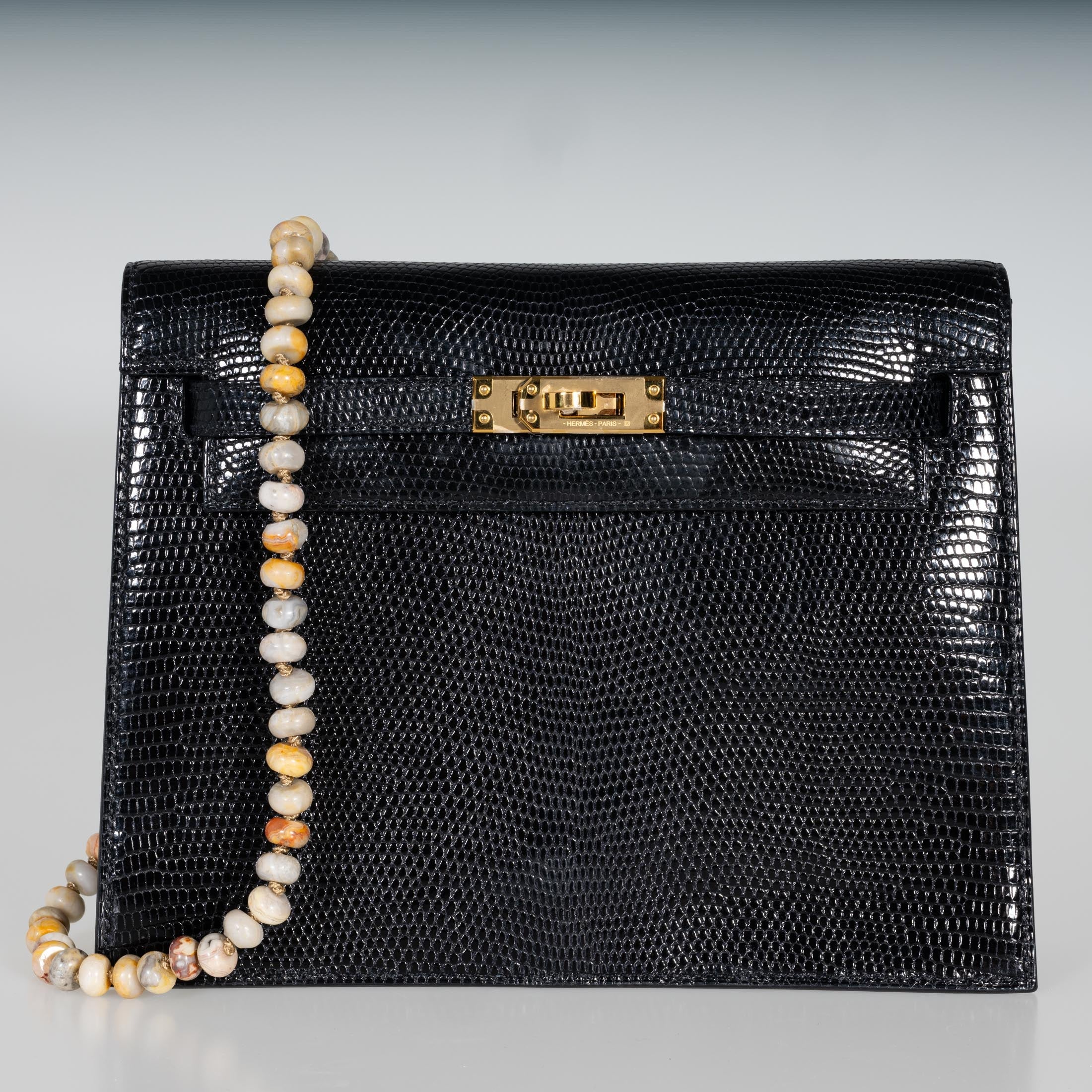 Hermès Kelly Danse Noir Shiny Niloticus Lizard Gold Hardware