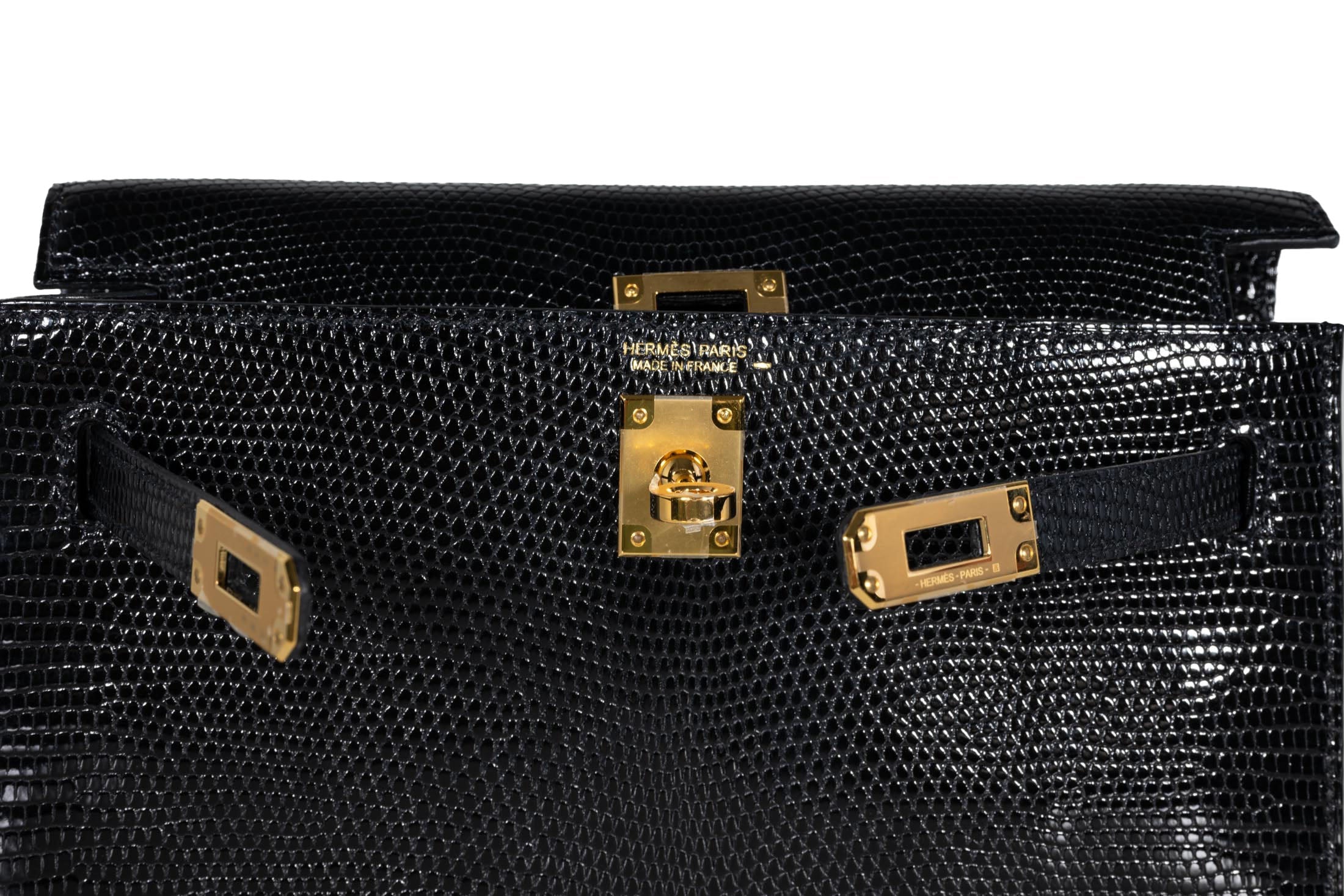 Hermès Kelly Danse Noir Shiny Niloticus Lizard Gold Hardware