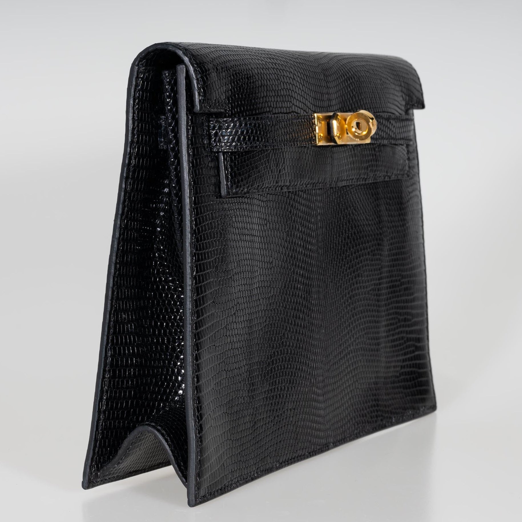 Hermès Kelly Danse Noir Shiny Niloticus Lizard Gold Hardware